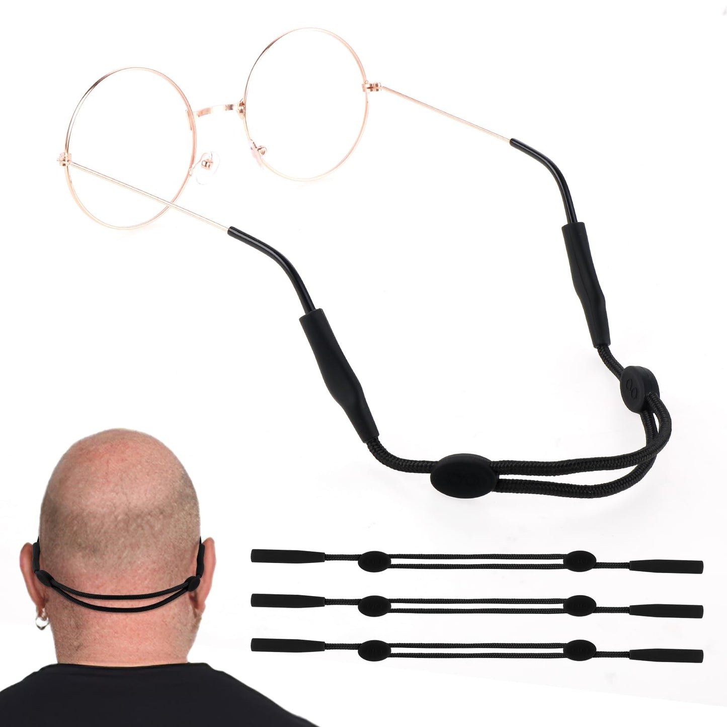 TIESOME 3 Pcs Glasses Holder Strap,Eye Glasses Holders Around Neck,Sunglass Strap for Men Adjustable Eyeglasses Strap Lanyard(Black)