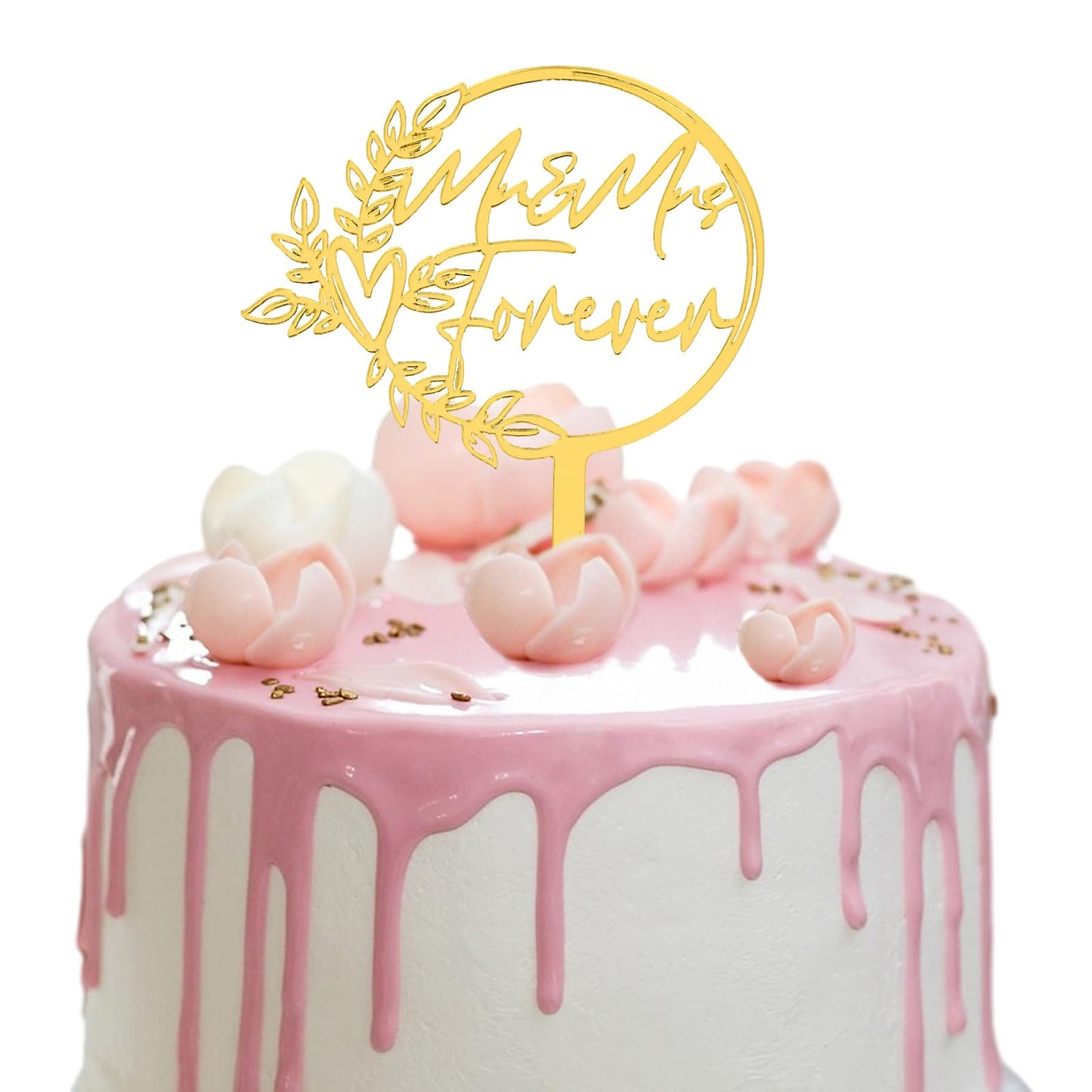 Amaxiu 2 Pack Mr and Mrs Forever Cake Toppers, Gold Wedding Cake Toppers Double-Sided Glitter Cake Toppers Acrylic Cupcake Toppers Cake Decorations for Birthday Engagement Anniversary(Gold)