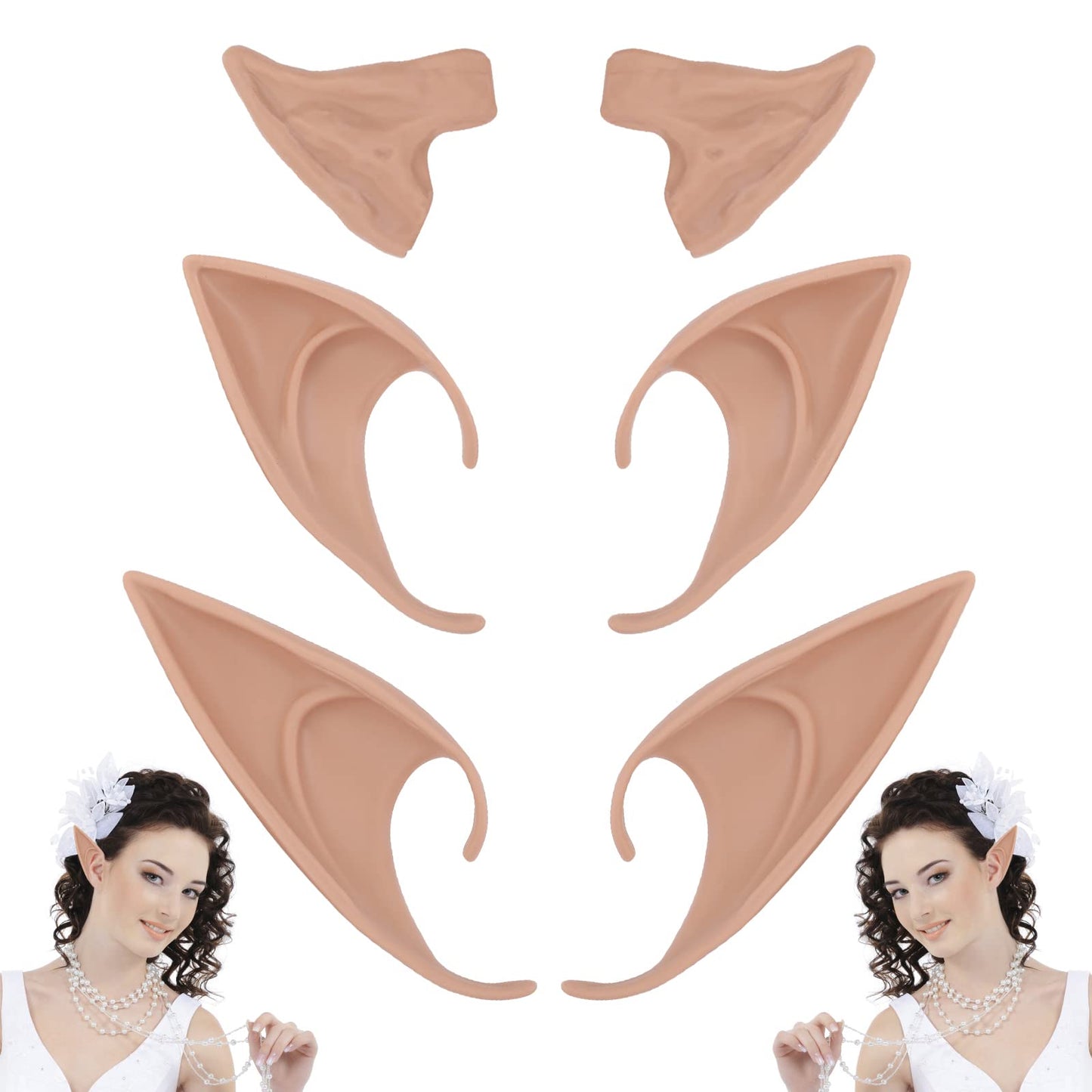 cobee Cosplay Fairy Pixie Elf Ears, 3 Pair Fairy Ears Goblin Ears Dress Up Party Cosplay Costume Accessories for Halloween Christmas Party Favors (Brown)