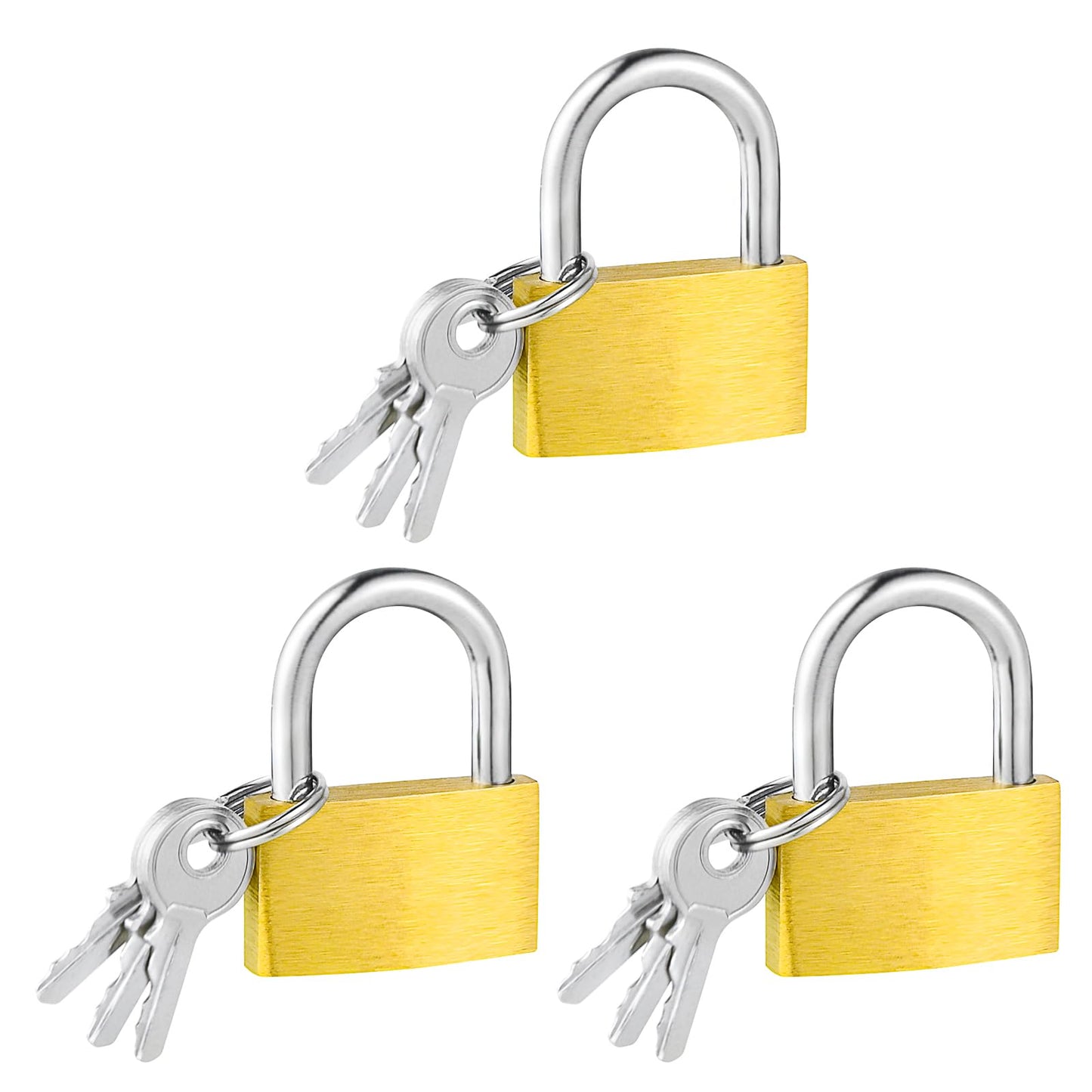 Amabro 3PCS Solid Brass Padlocks, Small Lock Shackle with 9 Keys Waterproof Storage Lock Mini Keyed Padlocks for Luggage Locker Sheds Warehouse Garage Hasp Storage Outdoors Fence