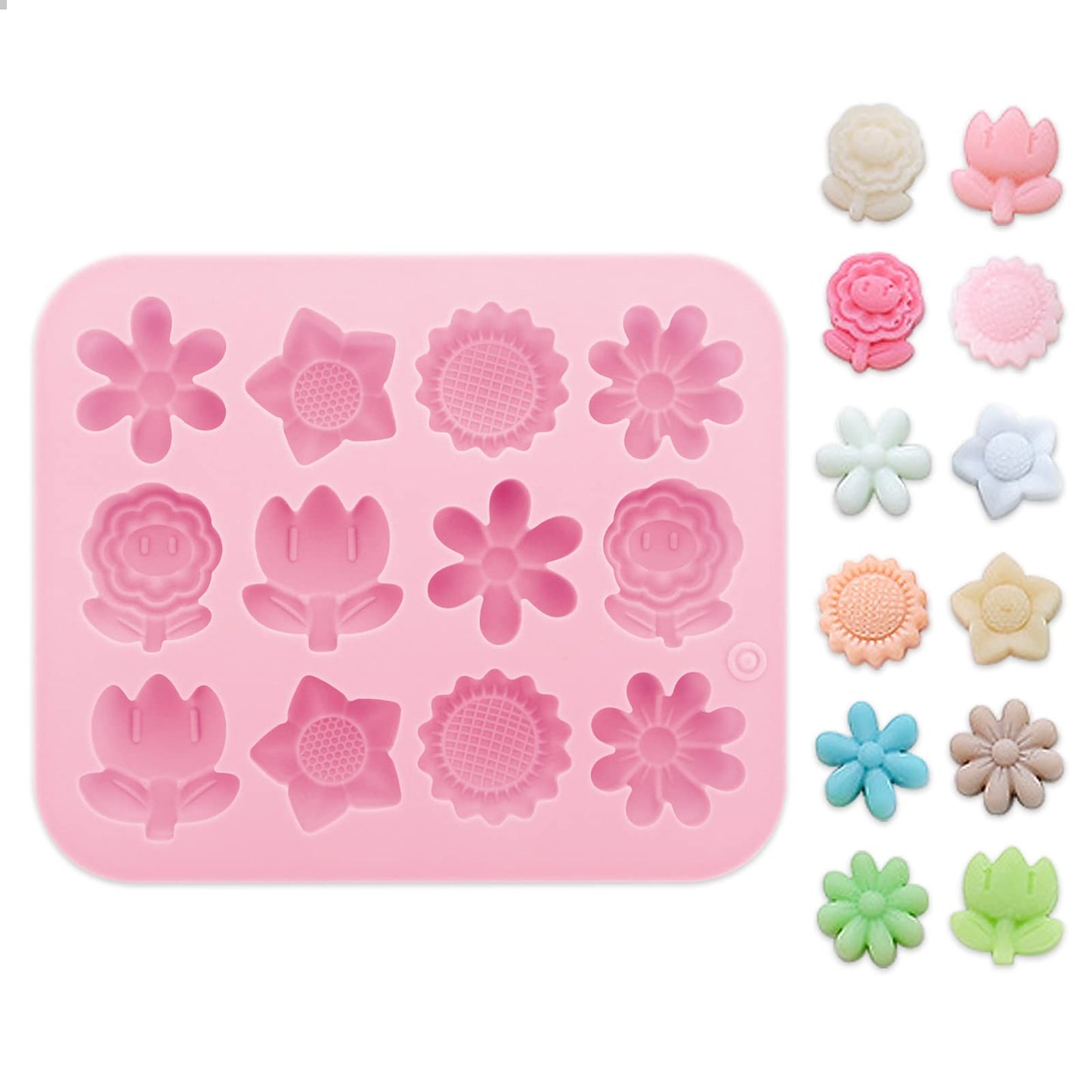 cobee Silicone Flower Clay Molds, Soft Fondant Mold Polymer Clay Molds Silicone Molds for Chocolate Soap Crafting Cake Decoration DIY Earrings Decoration (Pink)