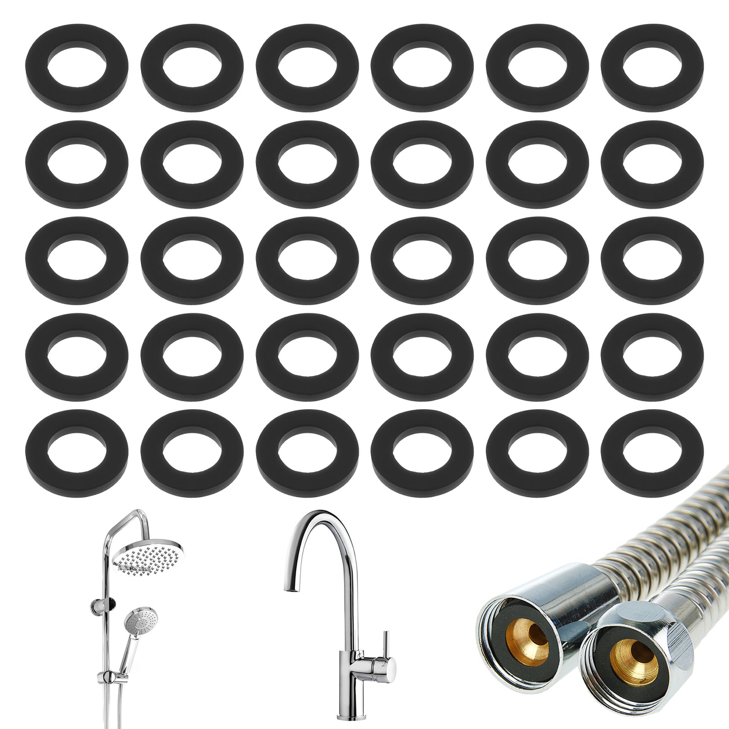 LXUEJIE 30 Pack Shower Hose Washers, Rubber Washers Seals 1/2 Inch Hose Washer Seal Tap Sealing Rings Shower Head Washer for Showers Head and Hosees Connecting