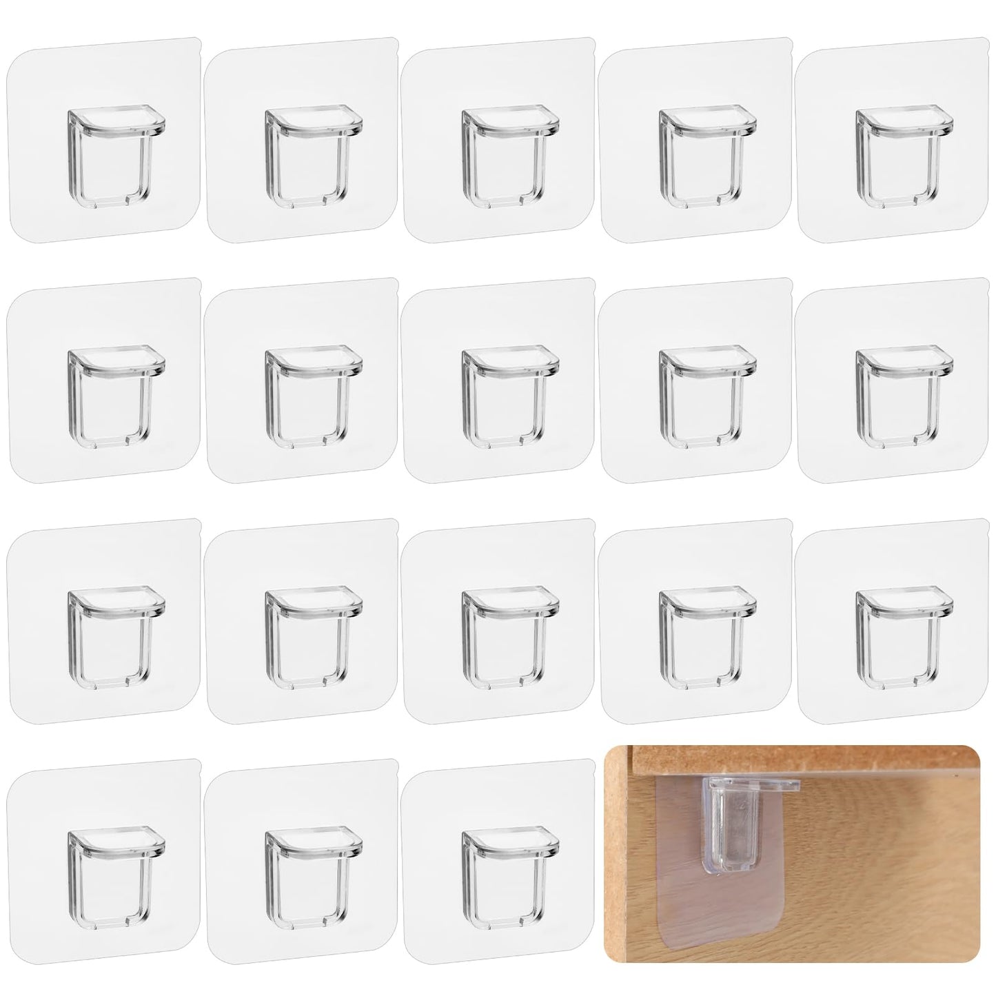 Jeffdad 18 Pack Adhesive Shelf Bracket, Cabinet Adhesive Shelf Support Peg Bracket, Punch Free Adhesive Plastic Pegs Hanger Holder for Shelves Kitchen Cabinet Book Closet Clapboard Layer(6 CM)