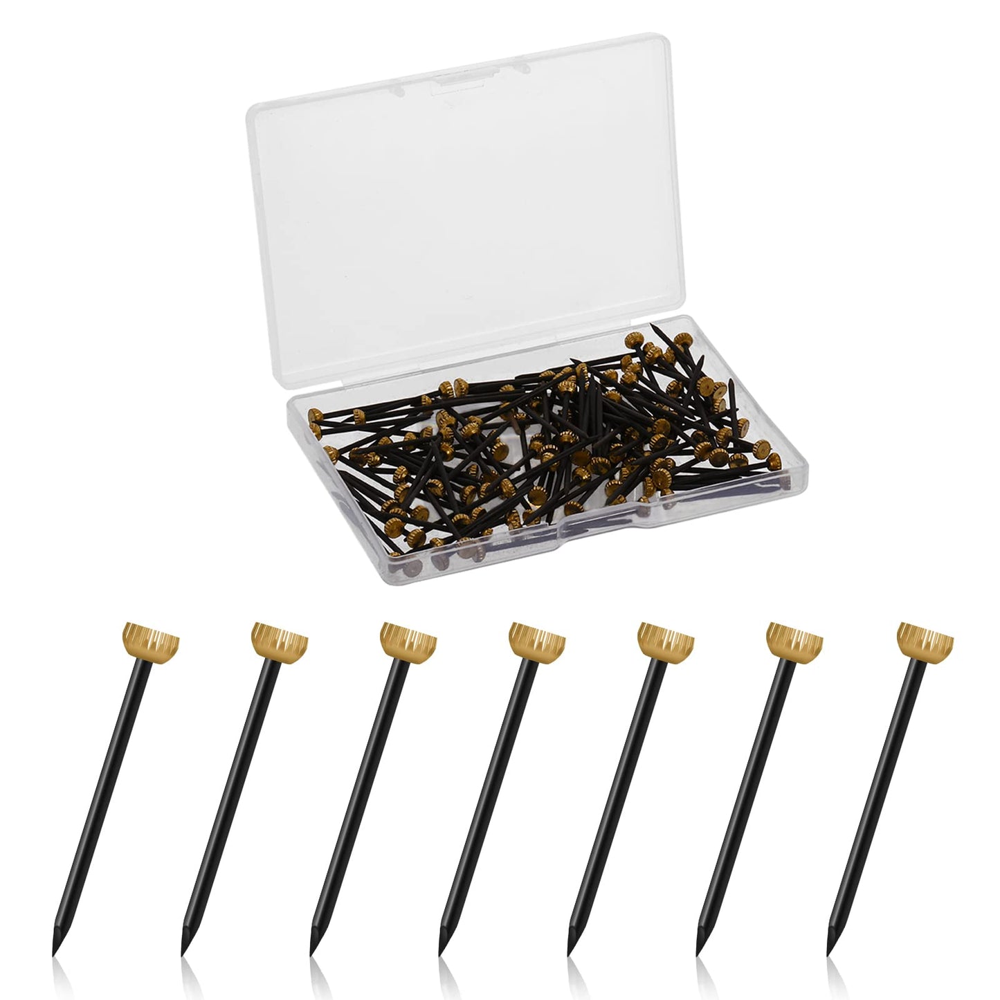 cobee Picture Pins, 120pcs Brass Head Hanging Pins, Picture Frame Hangers, Panel Wire Hanging Gold Nail, Brass Wall Pins, Picture Hang Solutions Plaster, Nail Hook Pins for Brass Picture Hangers