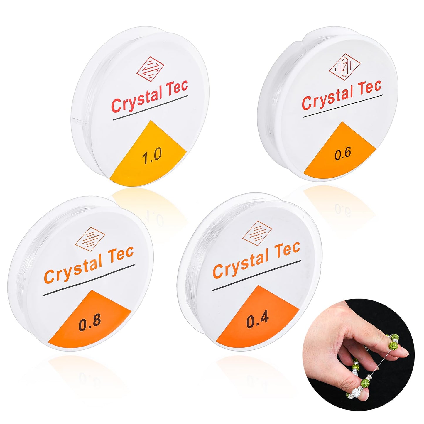 AOZUO 8 Rolls Elastic Crystal Wire, 4 Sizes, Elastic Jewelry Wire, Transparent Elastic Band for Bracelets for Bead Jewellery Bracelets Crafts (0.4mm/0.6mm/0.8mm/1mm)