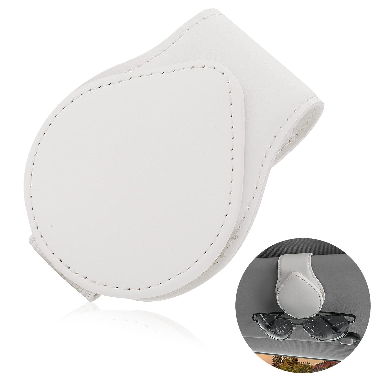 TIESOME Magnetic Sunglasses Holder for Car Sun Visor, Universal Car Leather Eyeglass Hanger Clip Mounted with Ticket Card Clip Magnetic Glasses Mount Holder Car Interior Visor Accessories(White)