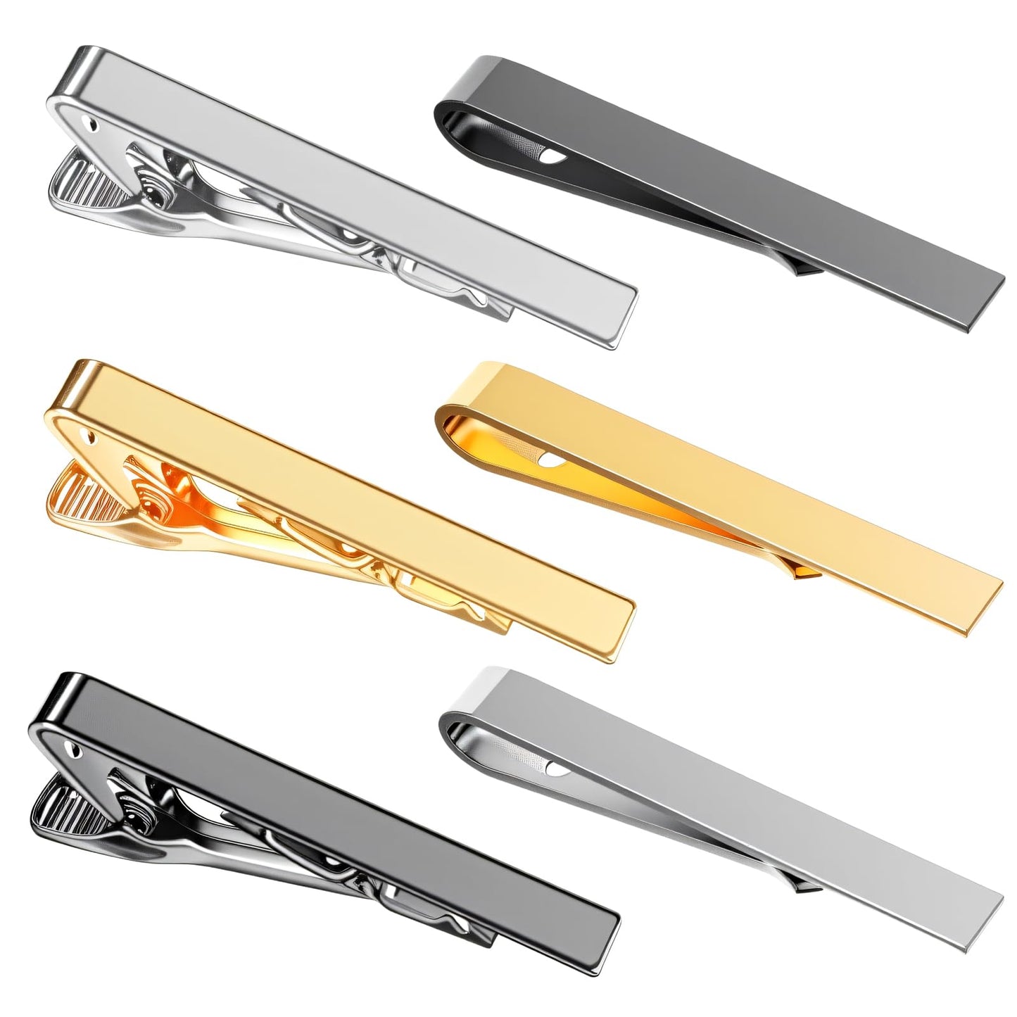 WJIAAA Pack of 6 Tie Pins, Slim, Business Style Tie Clip, Silver, Black, Gold, Classic Tie, Simple Elegant Metal Tie Clips for Weddings, Meeting, Business, Men Everyday Use