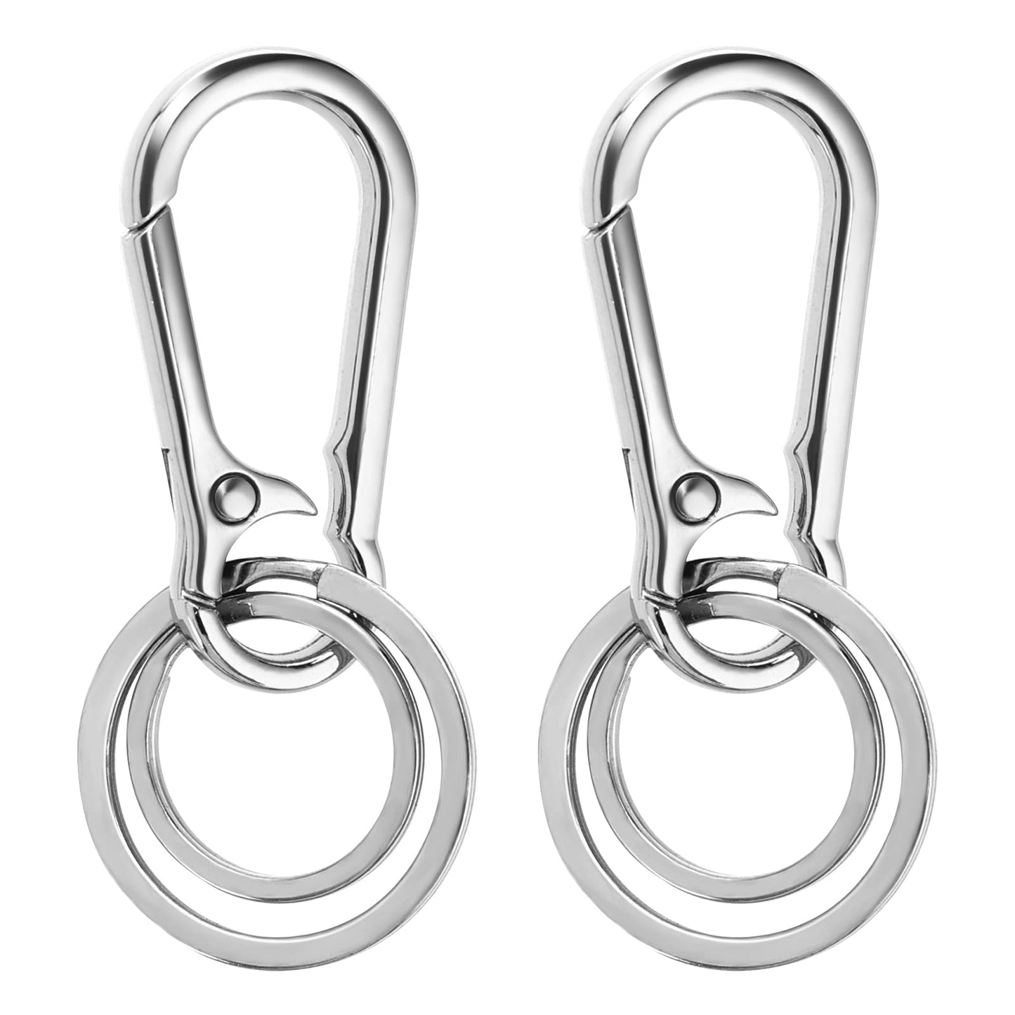 TIESOME 2Pcs Keychain with Keyring, Metal Car Key chain Carabiner Clip Heavy Duty Keychain Clips Hook Holder Organizer for Unisex(Silver)