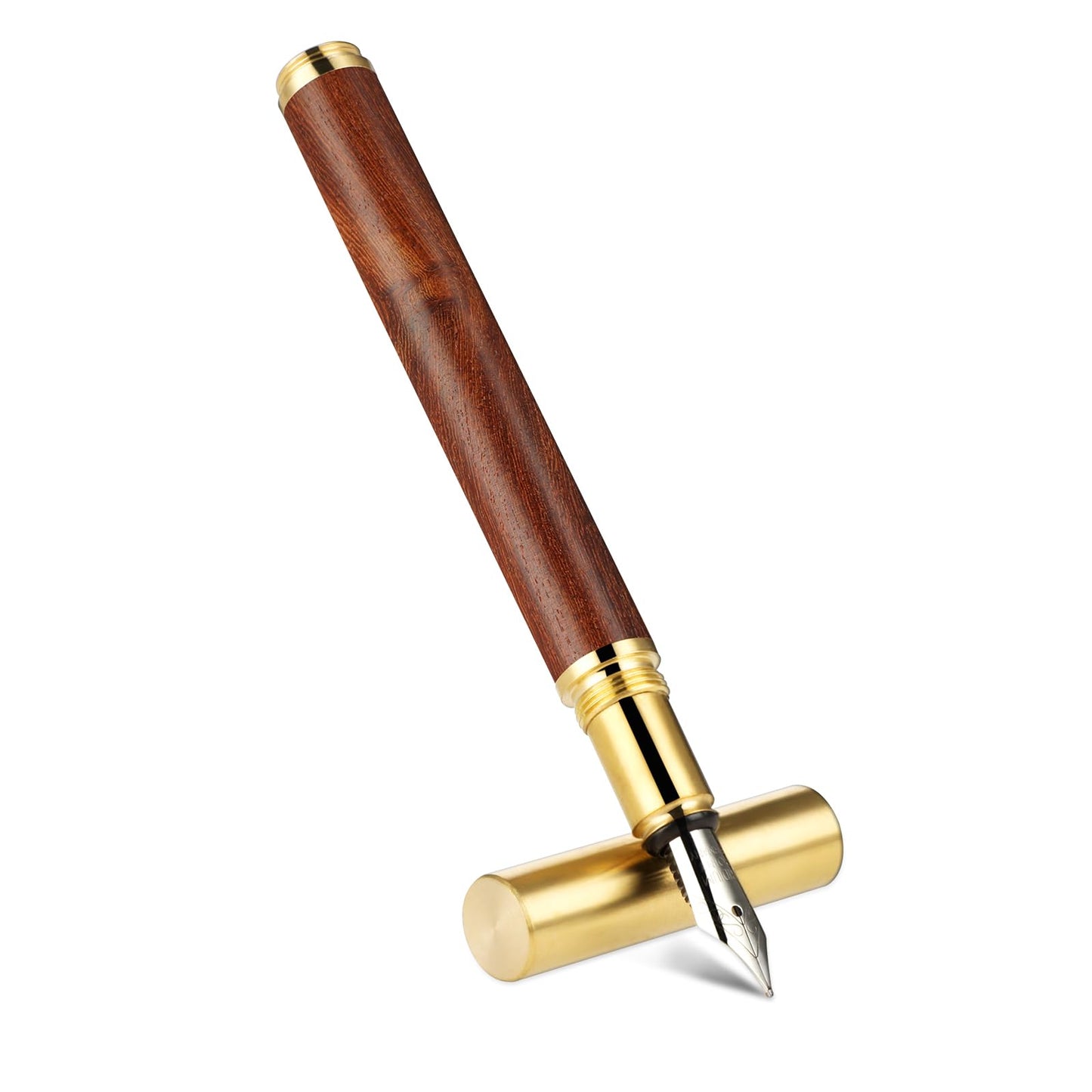 Amabro Mini Fountain Pen, Handcrafted 0.5mm Fine Nib Vintage luxury Wooden Pen with Refillable Container Smooth Writing Calligraphy Pen for Women Men office school Journaling, Drawing(Red-Brown)