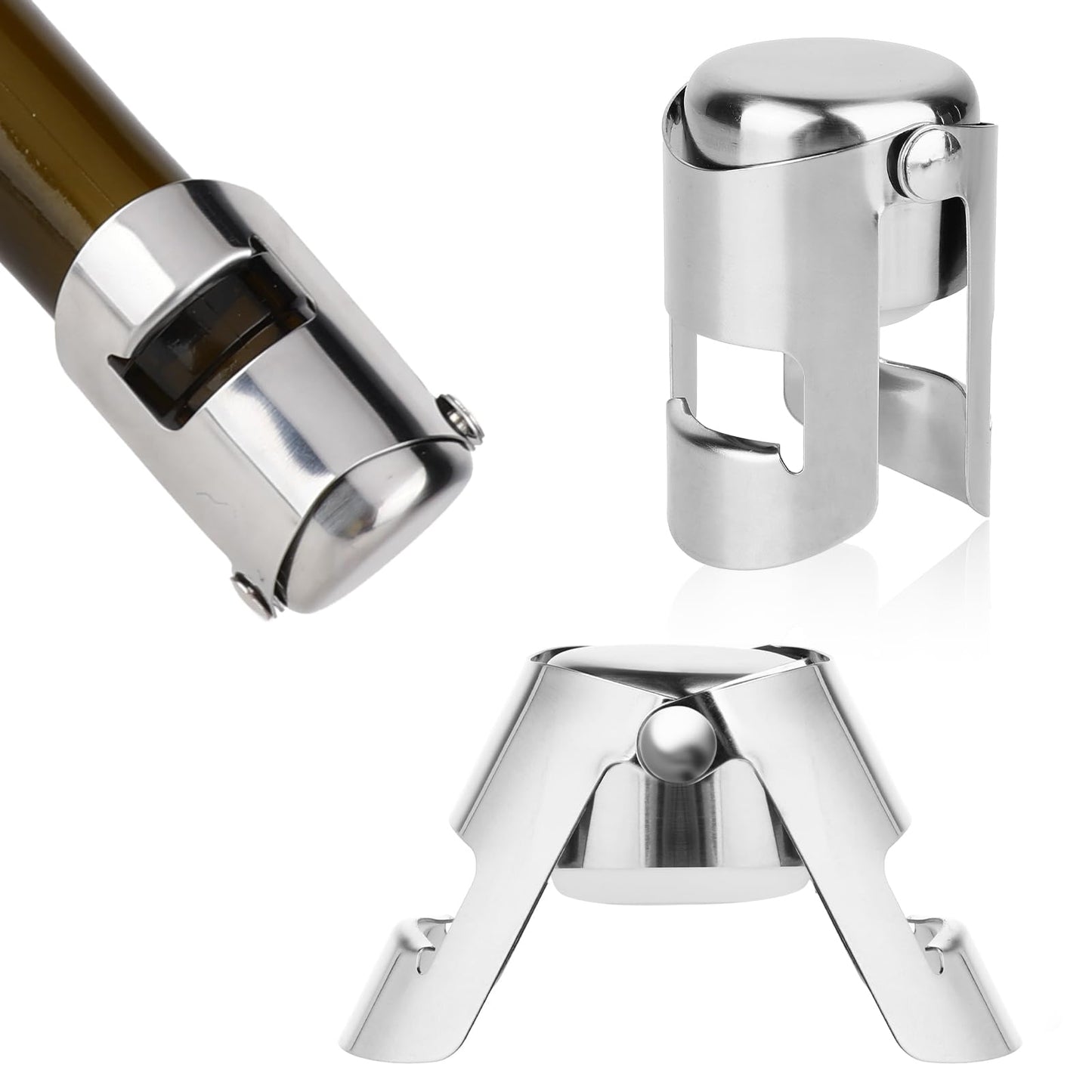 Molain Champagne Stoppers, 2 Pcs Stainless Steel Champagne Bottle Stopper with Food Grade Silicone Reusable Champagne Cork, Professional Wine Saver for Champagne, Cava, Prosecco, Sparkling Wine