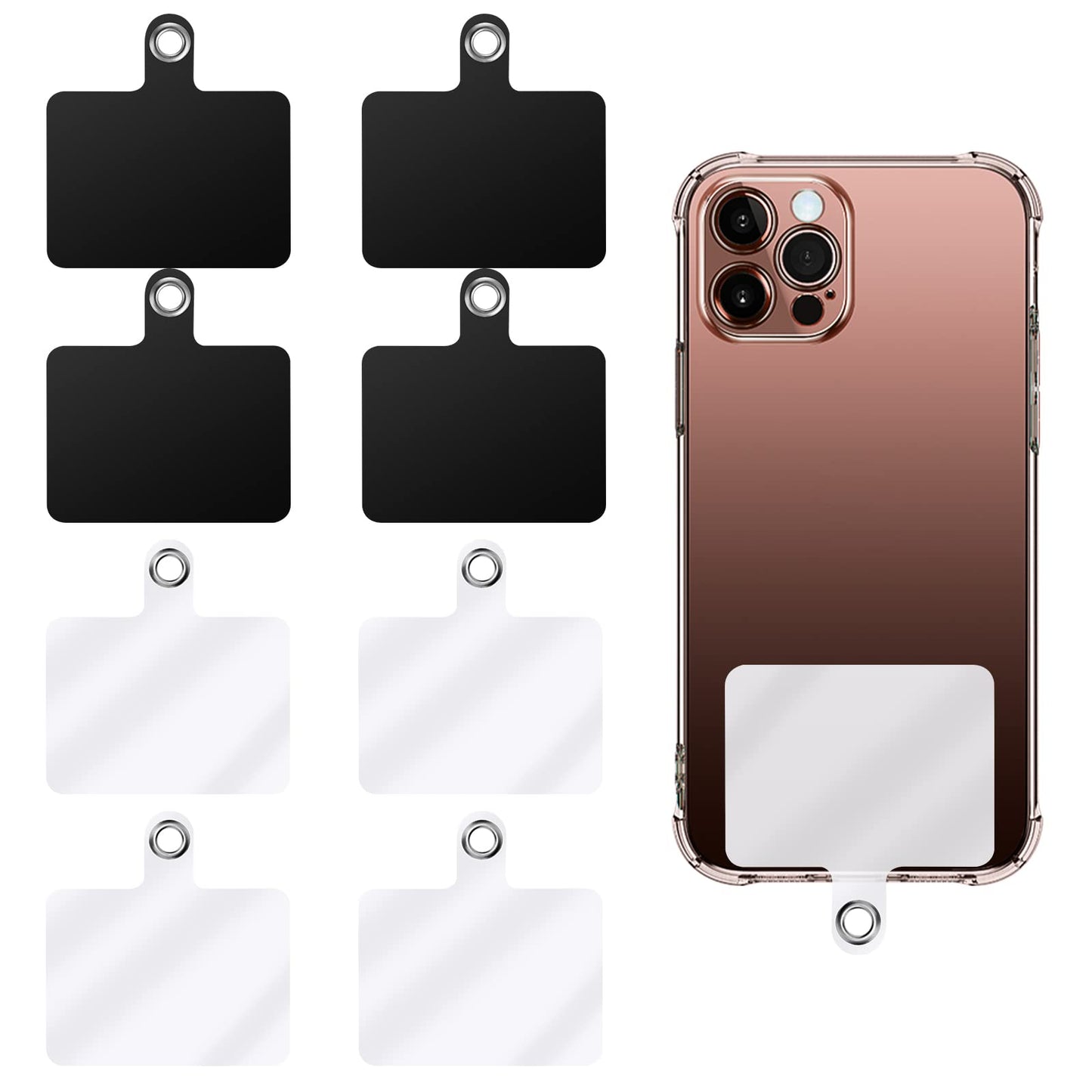 cobee Cell Phone Lanyard Tether, 8pcs Phone Lanyard Replacement Patches with Metal Ring, Universal Cell Phone Lanyard, Phone Lanyard Tether Patch for Protection(4pcs Black+4pcs White)