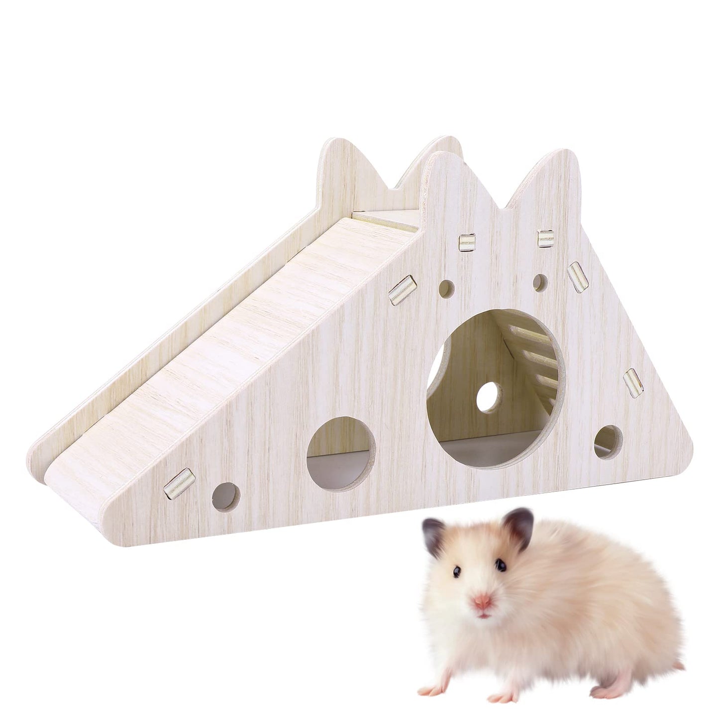 TIESOME Hamster House with Ladder and Slide, Wooden Hamster Play Toys Hideout Hut Gerbil Rat Hideaway Small Animal Activity Toy DIY Hamster Cage Accessories for Small Pets
