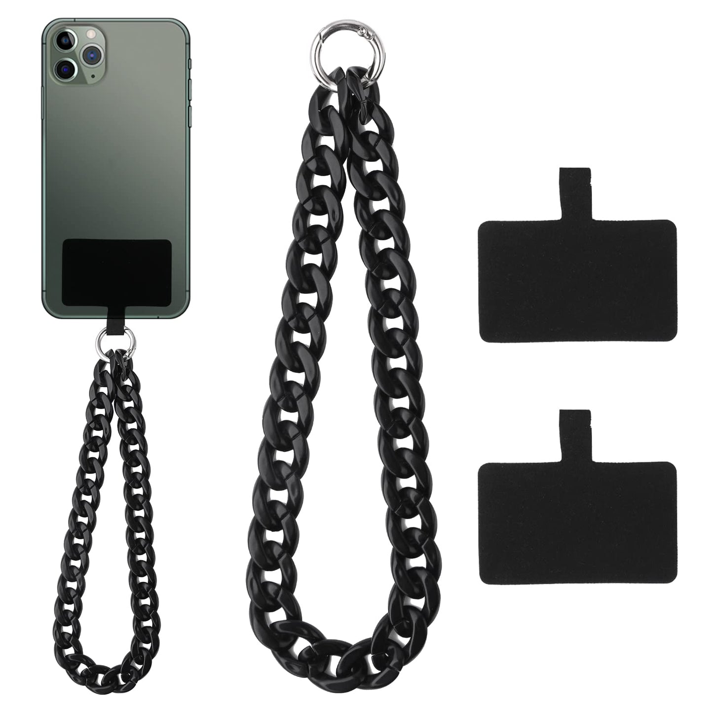 cobee Phone Lanyard with Tether Pad, Plastic Phone Charm Strap with 2 Pieces Durable Tether Pad, Anti-Lost String Phone Lanyard Chain Lanyard Wrist Strap, Bracelet Keychain Charm with Buckle (Black)