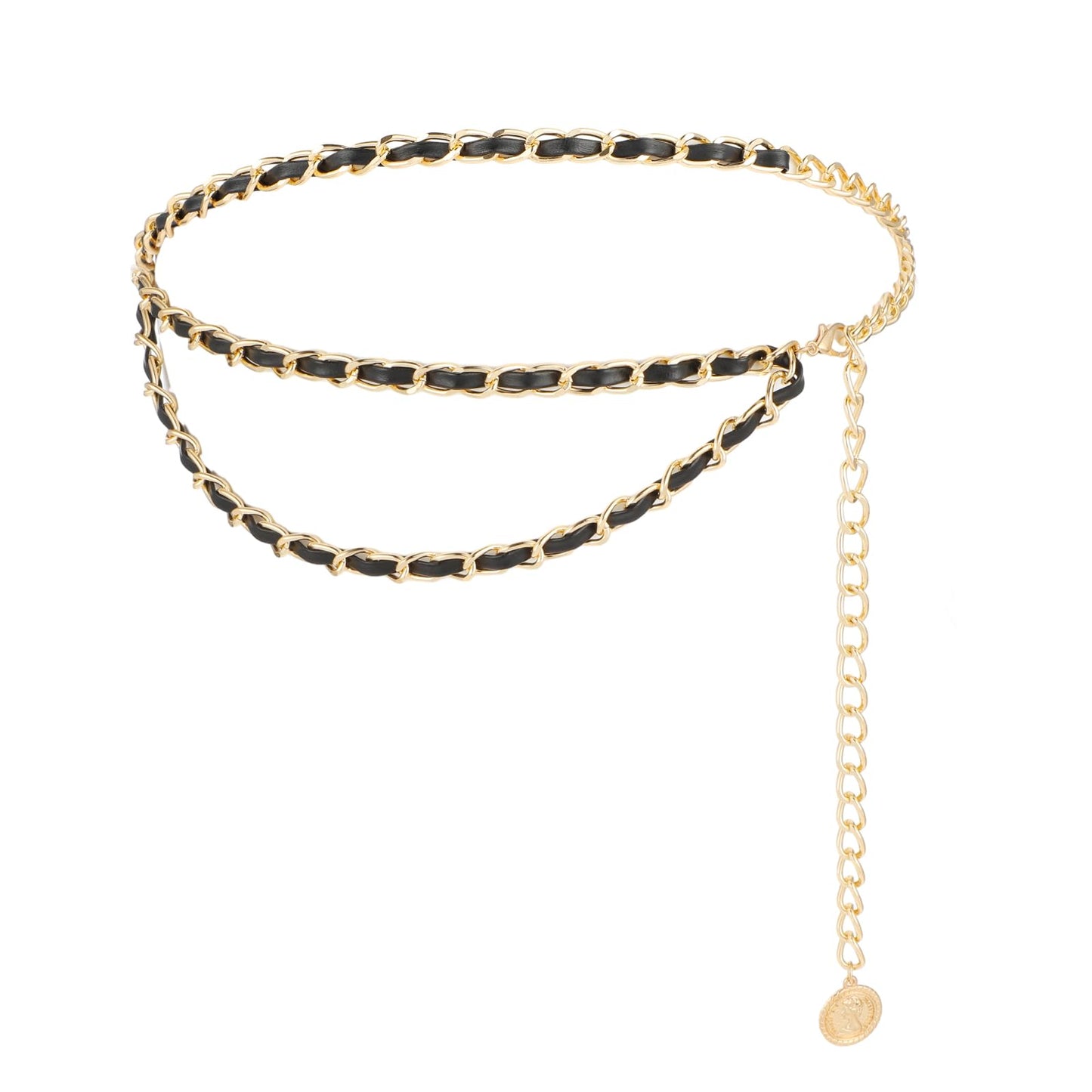 GEEHUA PU Leather Chain Belt for Women, Metal Waist Belt Decor Link Belt Skinny Waistband Chain for Dresses Jeans