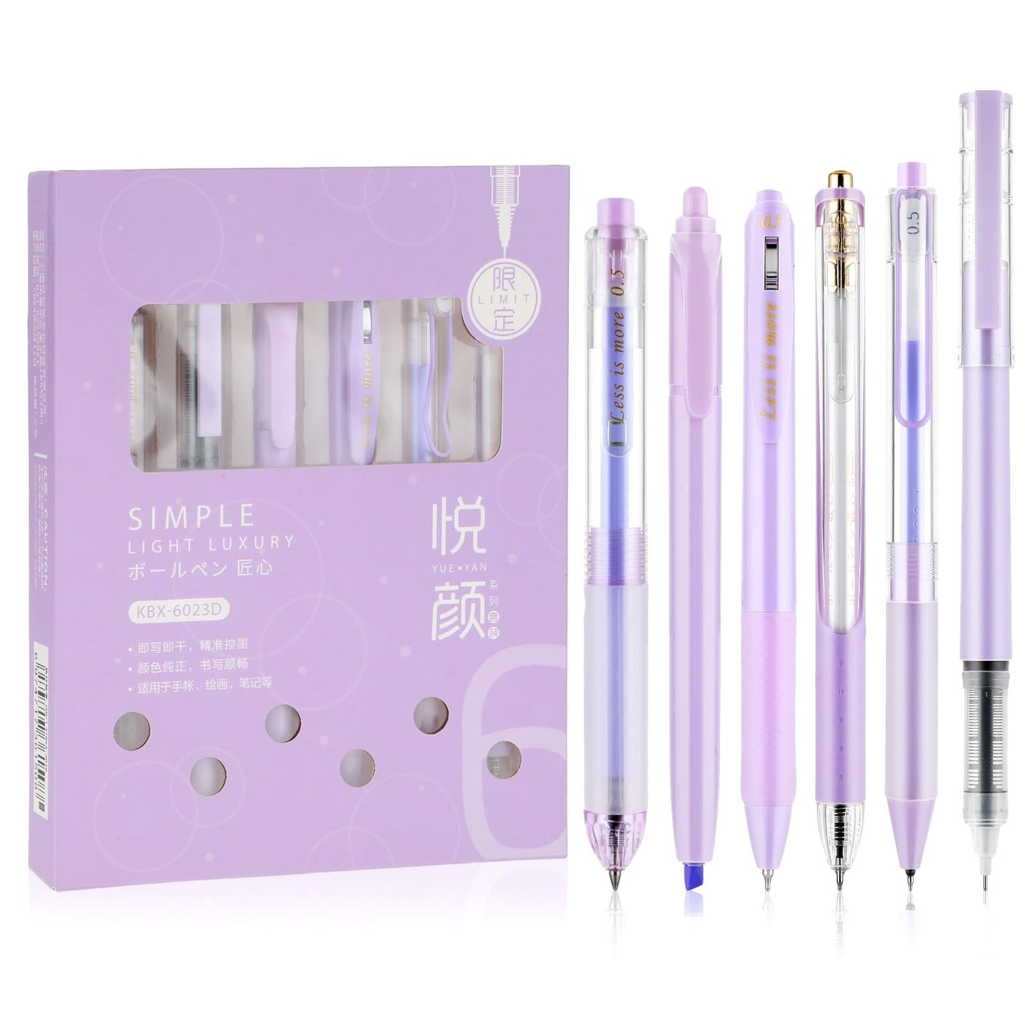 TIESOME 6 PCS Cute Gel Pens Set, 0.5mm Fine Point Black Ink Gel Pens Kawaii Pens 5 PCS Retractable Gel Pens with 1Pack Highlighter for School Office Supplies Aesthetic Pretty Pens (Purple)