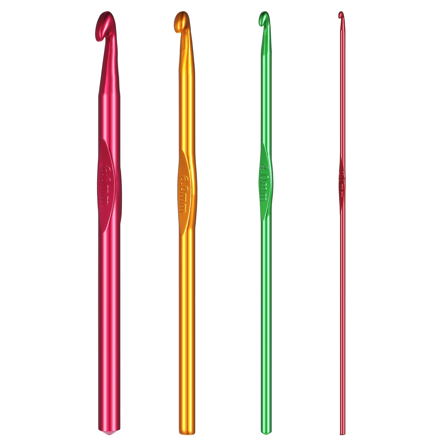 TIESOME Aluminum Crochet Hook, 4 PCS 2 mm 4 mm 6 mm 8 mm Knitting Needles High Quality Coloured Aluminum Ergonomic Handle Crochet Craft Yarn Hook Needles for Beginners Women Adults