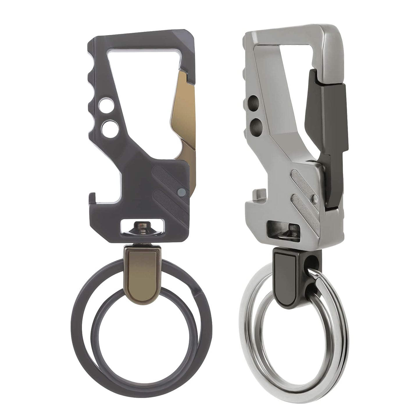 Molain Key Chains, 2 Pieces Bottle Opener Keychain with Key Rings Tactical Keychain with Clip, Sliver/Black, One Size
