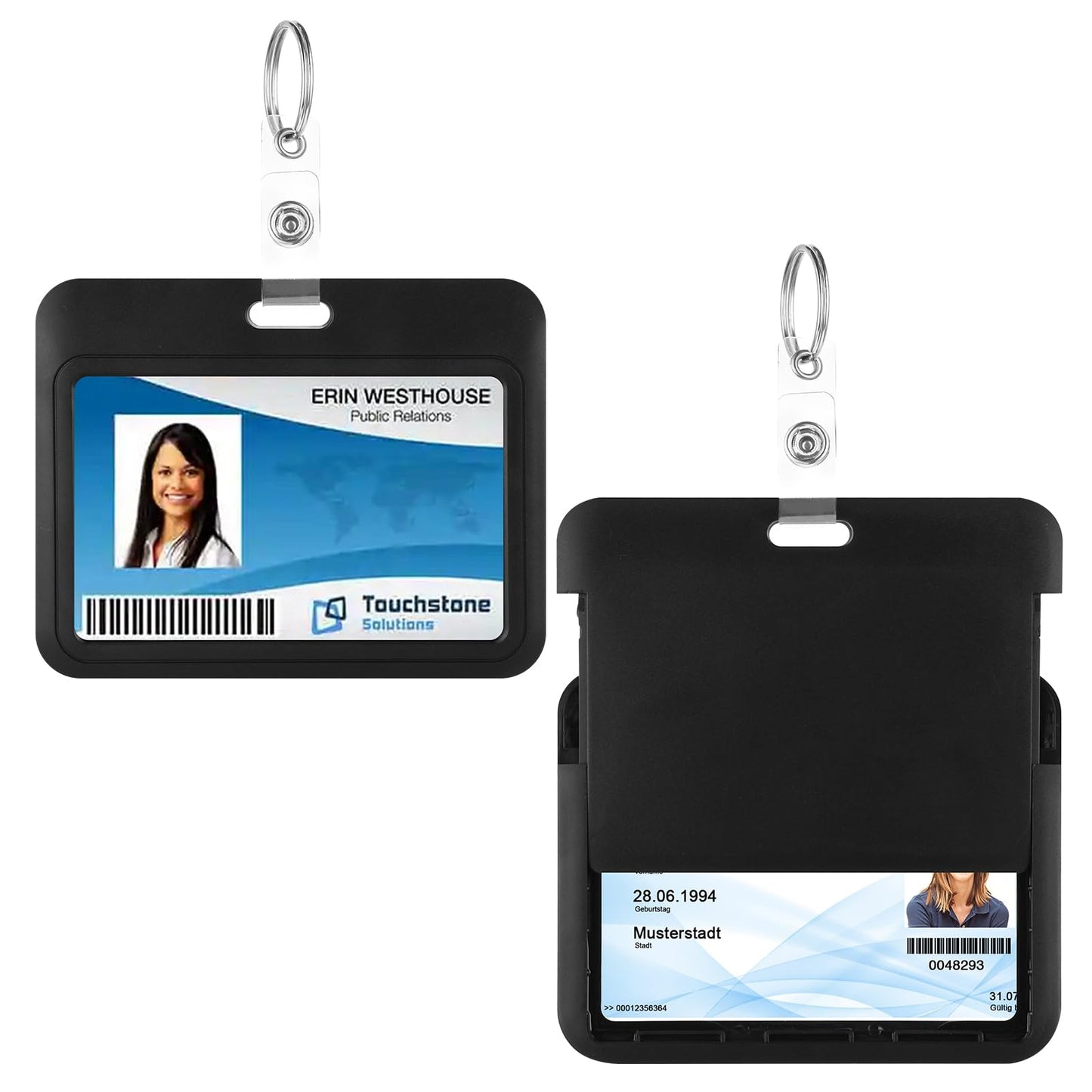 TIESOME Sliding Badge Case with Keychain,2Pcs Hard Plastic Badge Holder,Heavy Duty Badge Protector Sleeve Drivers License Badge Cover Credit Card Window Protector for School Office Supplies(Horizontal