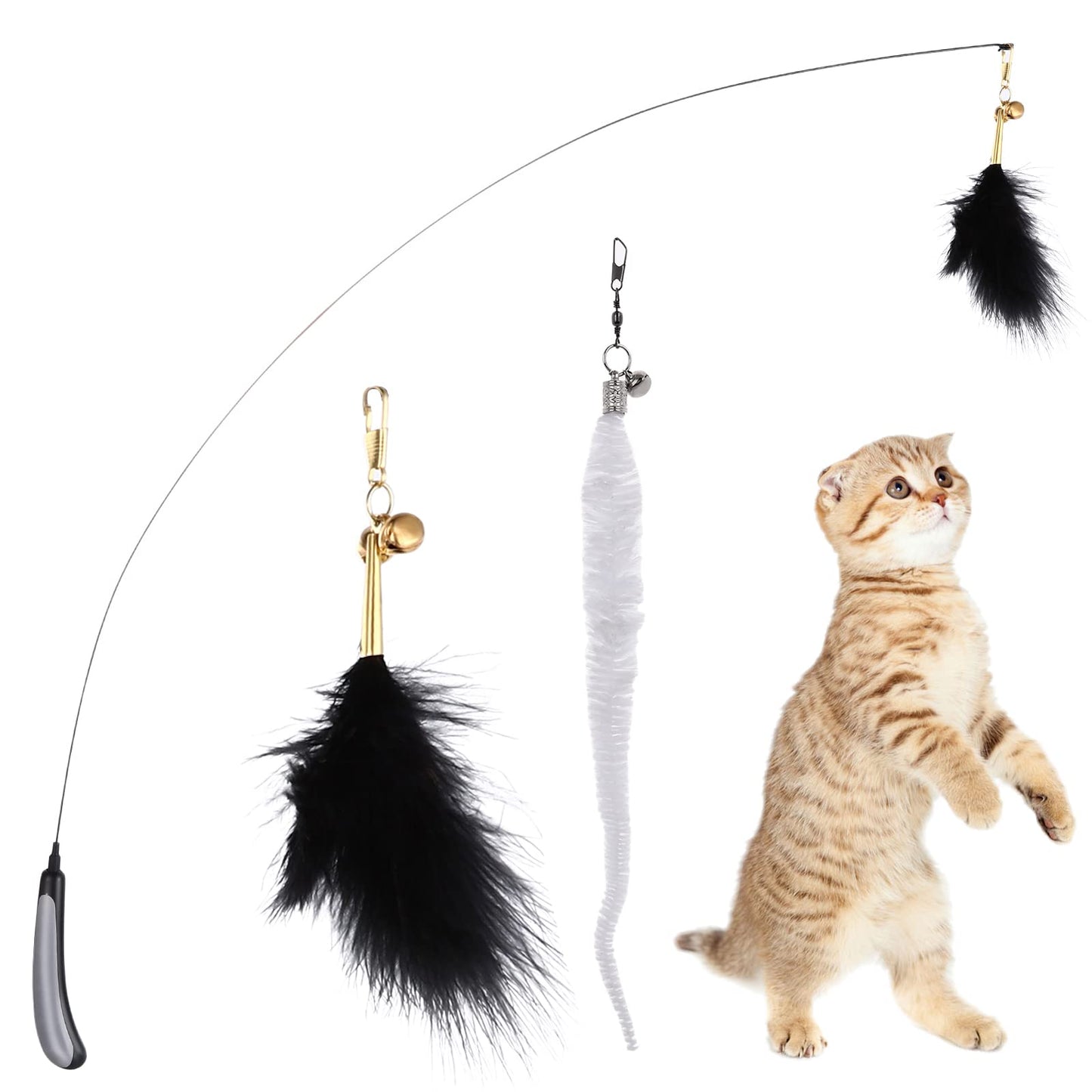 cobee Cat Feather Wand Toy,Cat Wand Toy with Feather Worm Refill Cat Chaser Toys Interactive Cat Teaser Wand Funny Play Toy for Indoor Cat Kitten