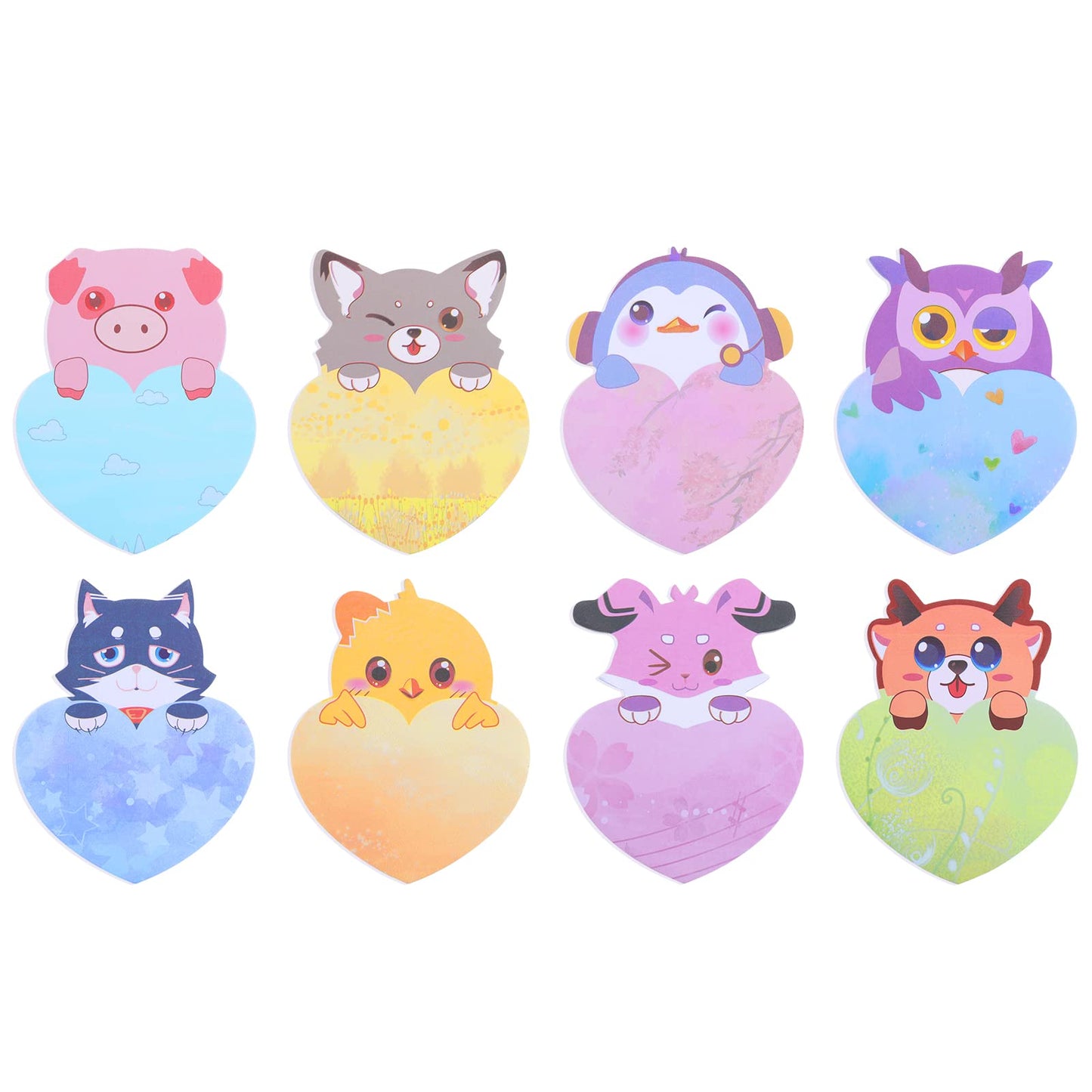 cobee Cute Animal Sticky Notes, 8 Pack Cute Cartoon Sticky Notes Heart Shape Markers Flags Animals Shape Self-Stick Easy Post Notes Memo Pads Students Home Office Roommates Gifts Tab Supplies