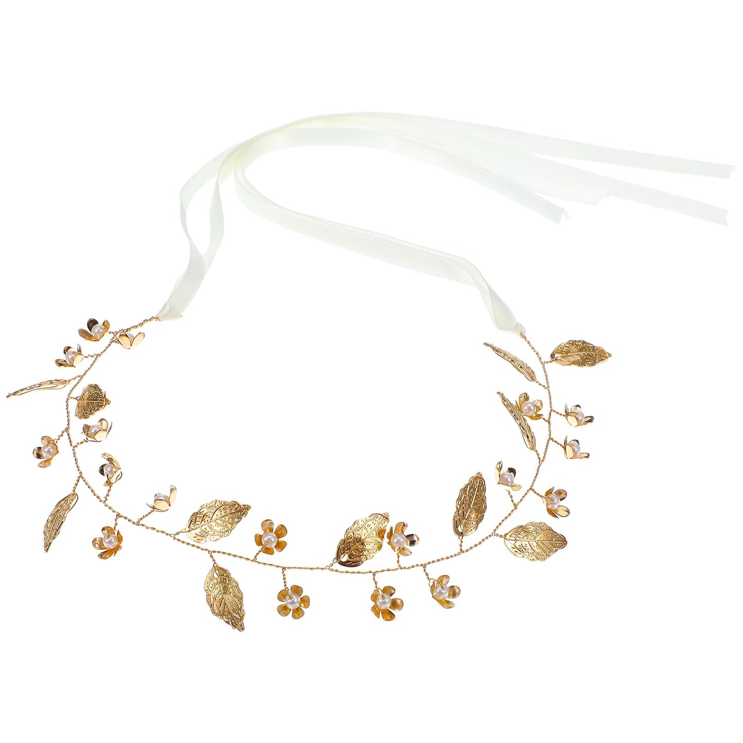 Yuanchu Boho Hair Accessories Wedding Gold Bridal Headpiece Communion Bridal Jewellery Girls Pearl Flowers Hair Crown Accessories Roman Goddess Headband Fairy Laurel Wreath Leaves Tiara Hair Band