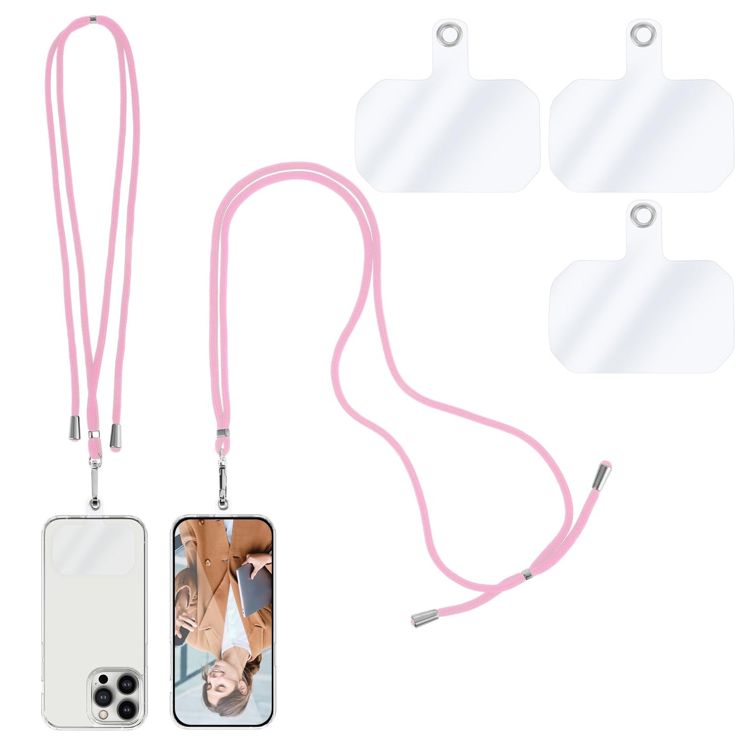 simarro Phone Lanyard, Adjustable Cell Phone Lanyard with 3pcs Phone Patches Universal Nylon Neck Strap Detachable Phone Crossbody Lanyard Compatible with Most Smartphones(Pink)