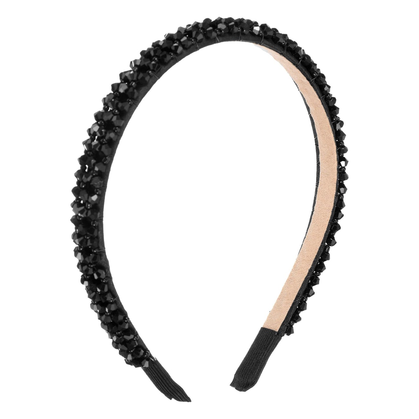 DOPENSPI Crystal Rhinestone Headbands for Women Girls, Fashion Sparkly Beaded Hair Hoop Fancy Dressy Headbands Hair Accessories Bling Padded Hairs Bands for Women Girls(Black)
