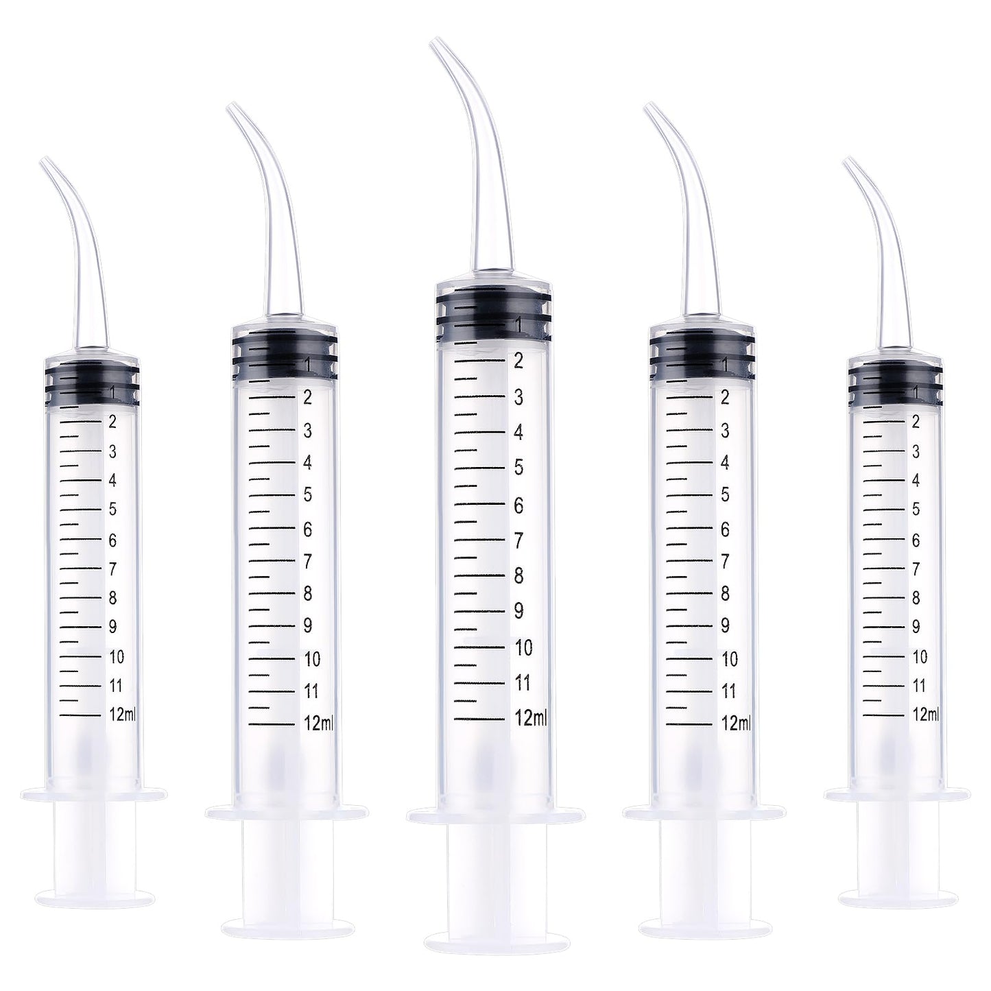 Amabro 5Pcs Dental Syringes, 12ml Oral Irrigation Syringe with Curved Tip Medicine Syringes Plastic Liquid Graduated Syringe Feeding Adapter for Oral Dental Care Teeth Cleaning