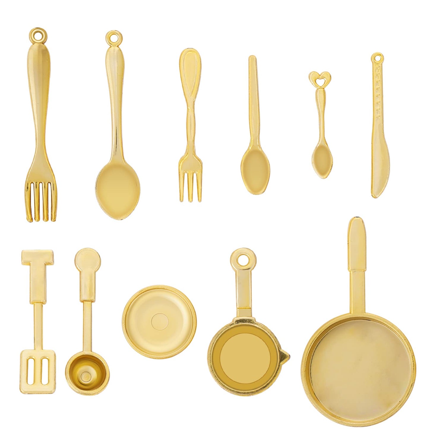 Cobee Miniature Dollhouse Kitchen Cookware Set, 11 Pieces Mini Dolls House Pots and Pans 1:12 Kitchenware Model Dollhouse Kitchen Accessories Decoration for Pretend Play Party Supplies(Gold)