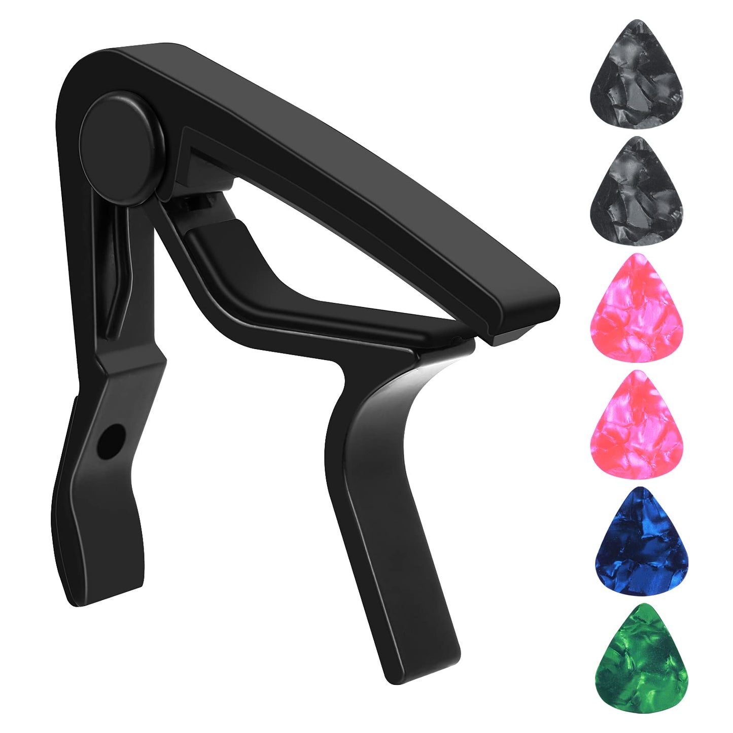 Molain Guitar Capo, 7 Pcs/Set Capo for Acoustic and Electric Guitars with 6 Guitar Picks, Ukulele Capo Clamp, Classical Guitar Accessories (Black) (Guitar Capo)