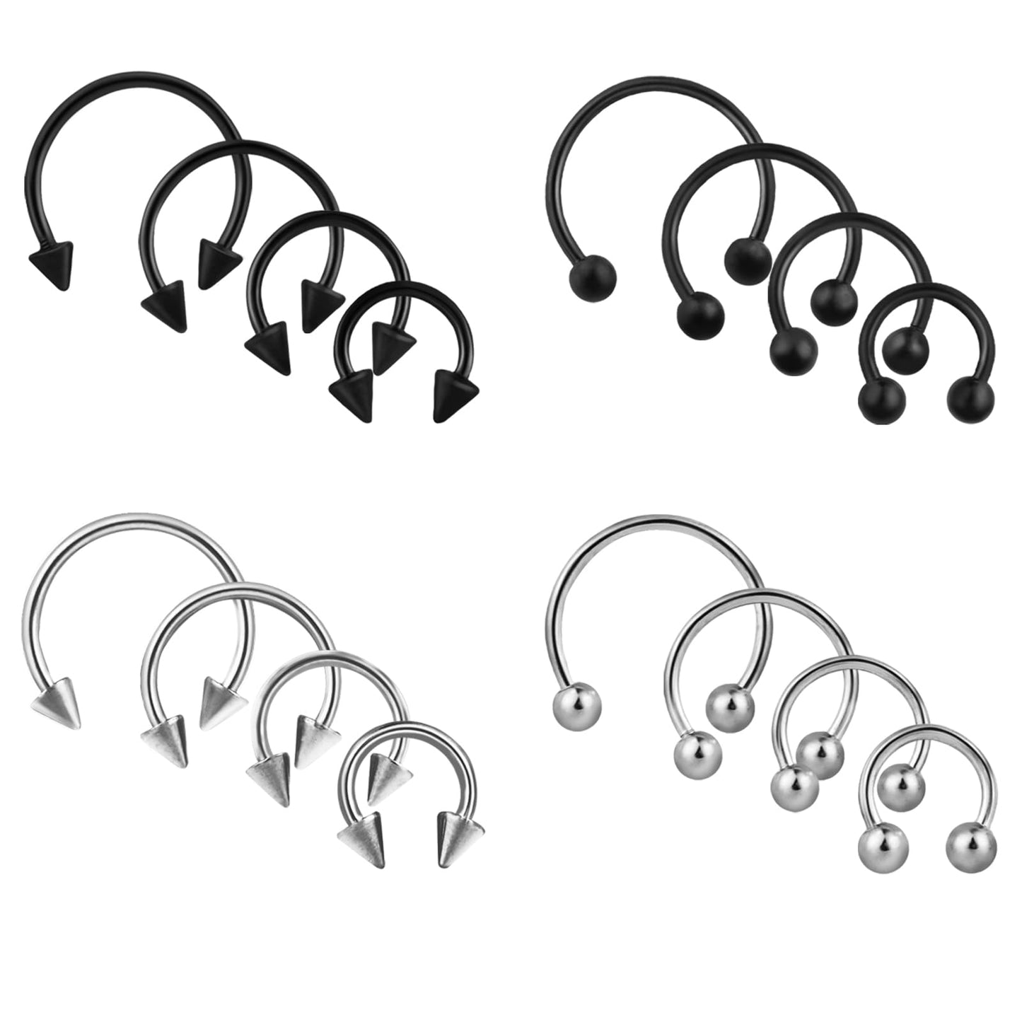 cobee Horseshoe Piercing Jewelry, 32Pcs Stainless Steel Earring Horseshoe Hoops Men Women Cartilage Earring Eyebrow Rings Lip Hoop 18G, 6mm 8mm 10mm 12mm