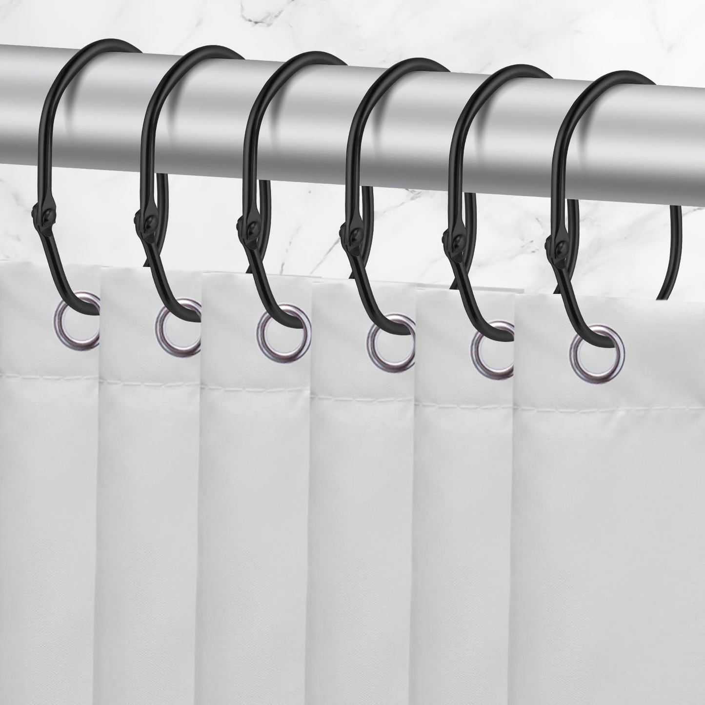 cobee 12 Pack Shower Curtain Hooks, Rust Proof Metal Oval Rings Shower Curtain Rings for Bathroom, Changing Room, Windows, Home Decoration, Glide Easily on Curtain Shower Rods Easy Open Close (Black)