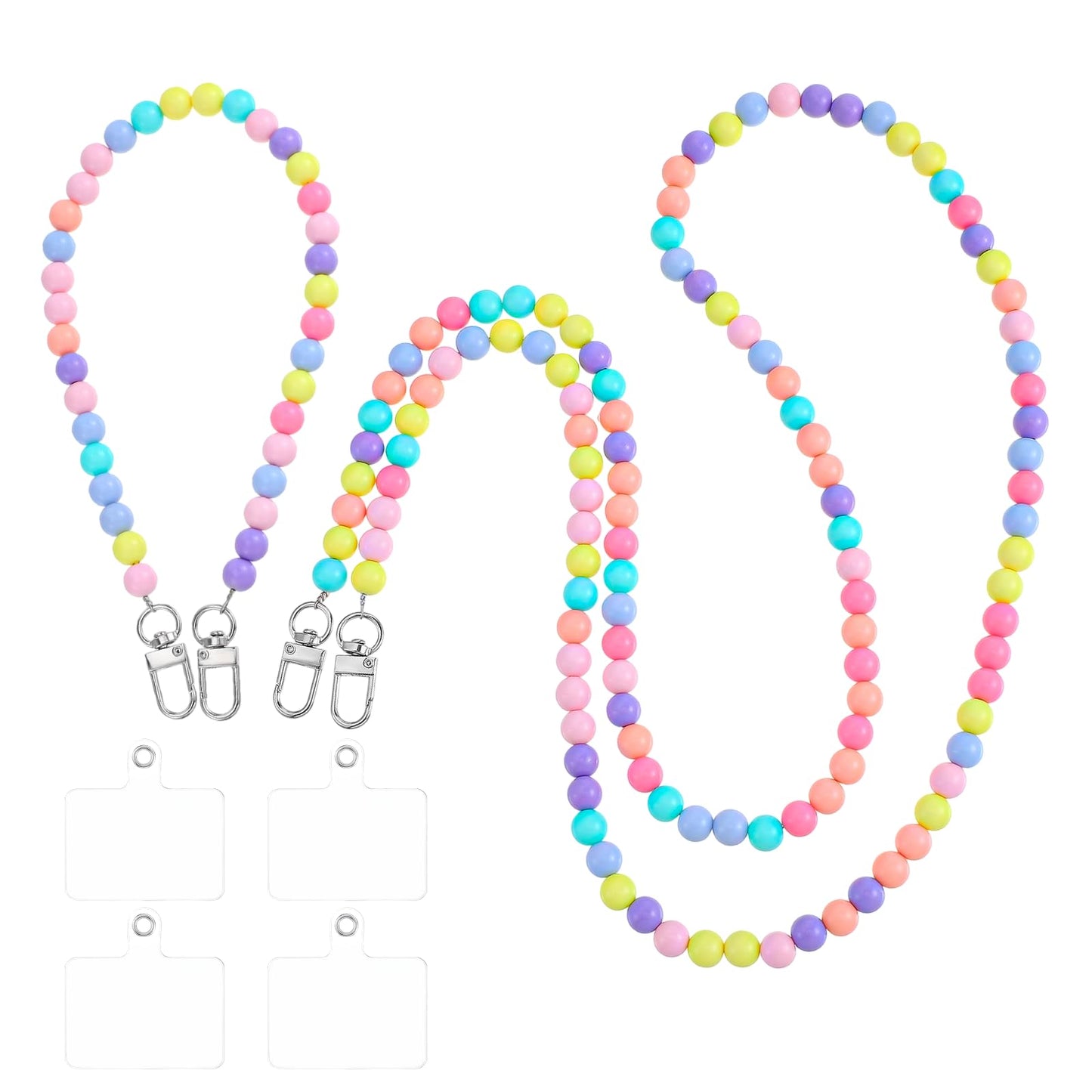 WJIAAA Mobile Phone Chain Beads, Pack of 2 Mobile Phone Chains Colourful Long Mobile Phone Neck Strap 120 cm Lanyard as Bag Strap Mobile Phone Pendant Coloured with 4 Patches