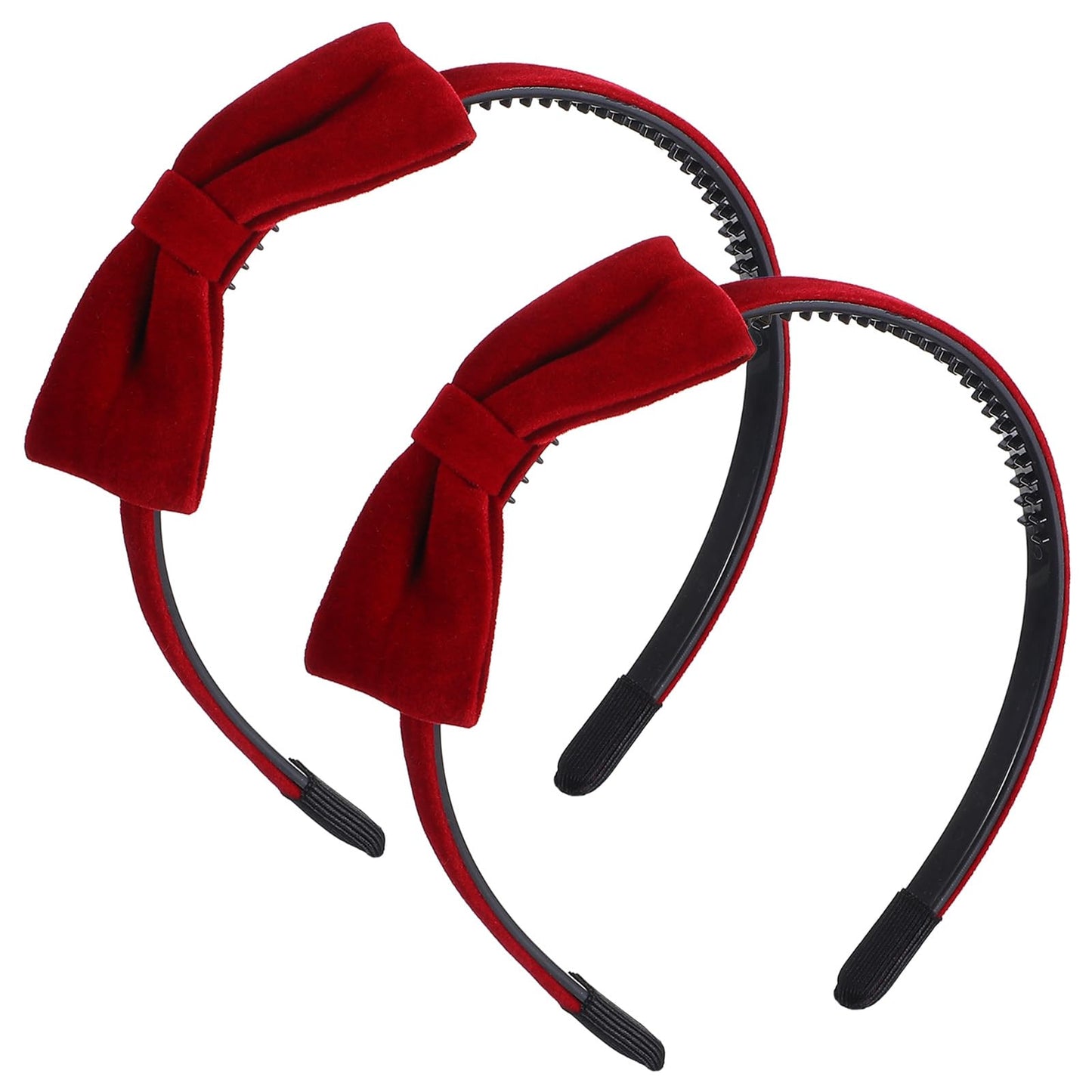 DOPENSPI 2PCS Velvet Bow Headband, Red Hair Bow Headbands Velvet Hair Bows Bowknot Hairband Princess HairAccessories for Women Girls Halloween Christmas Cosplay Costume