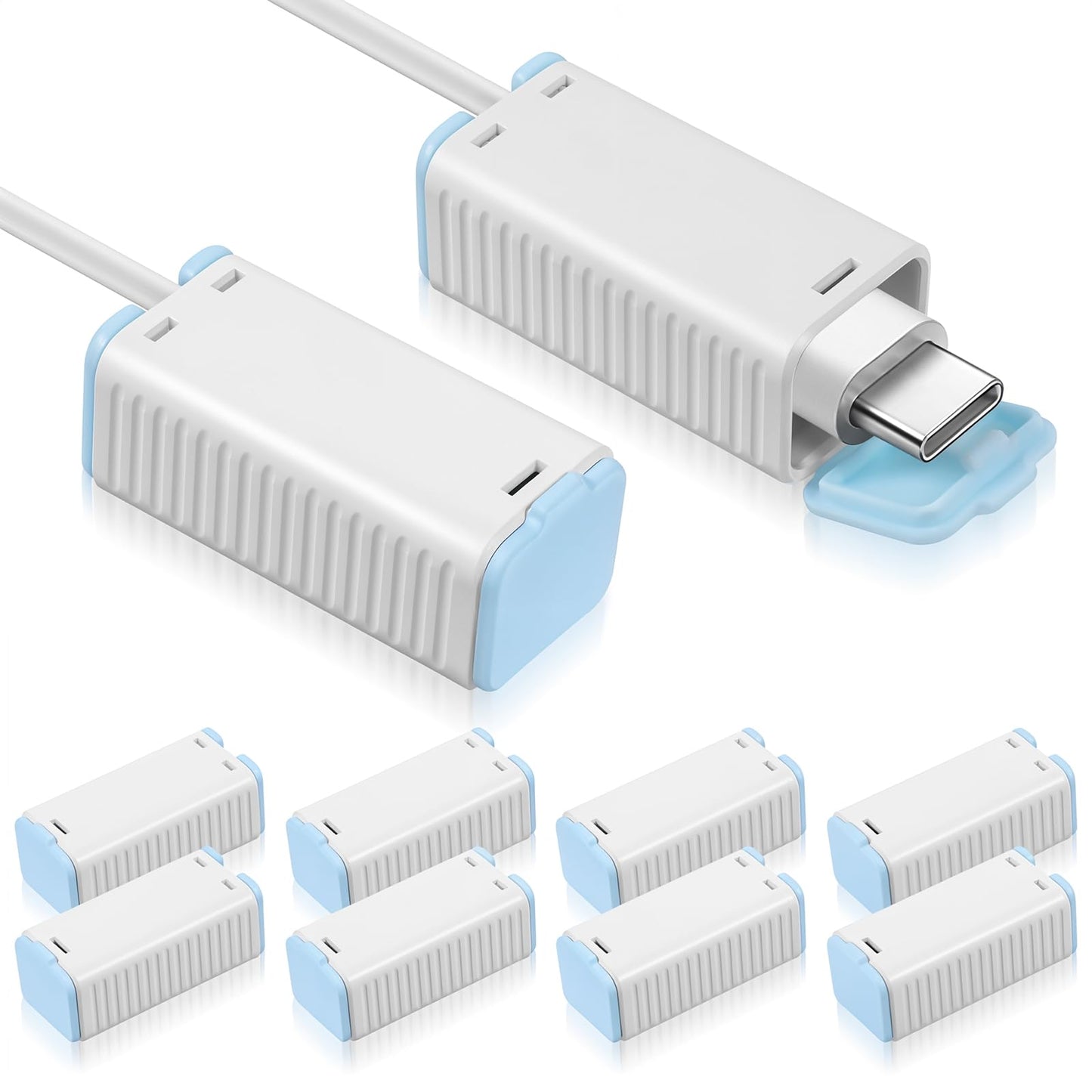 Yuanchu 10Pcs Baby Proof Charger Cord Protectors, Childproof USB Charger Cords Covers Universal Toddlers Safety Phone Power Outlet Protector Covers Electrical Cord Cover(Blue and White)