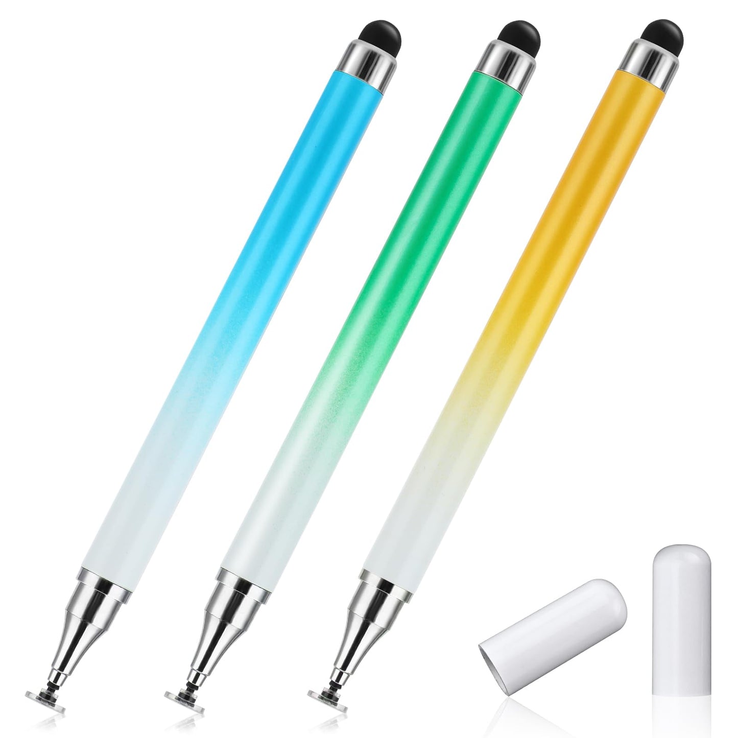 Amaxiu 2 in 1 Stylus Pens for Touch Screens,3 Pcs Gradient Color Stylus Pencil with Transparent Disc & Silicone Tip High Sensitivity Stylus Fine Point Stylus Pen Compatible with All Touch Devices