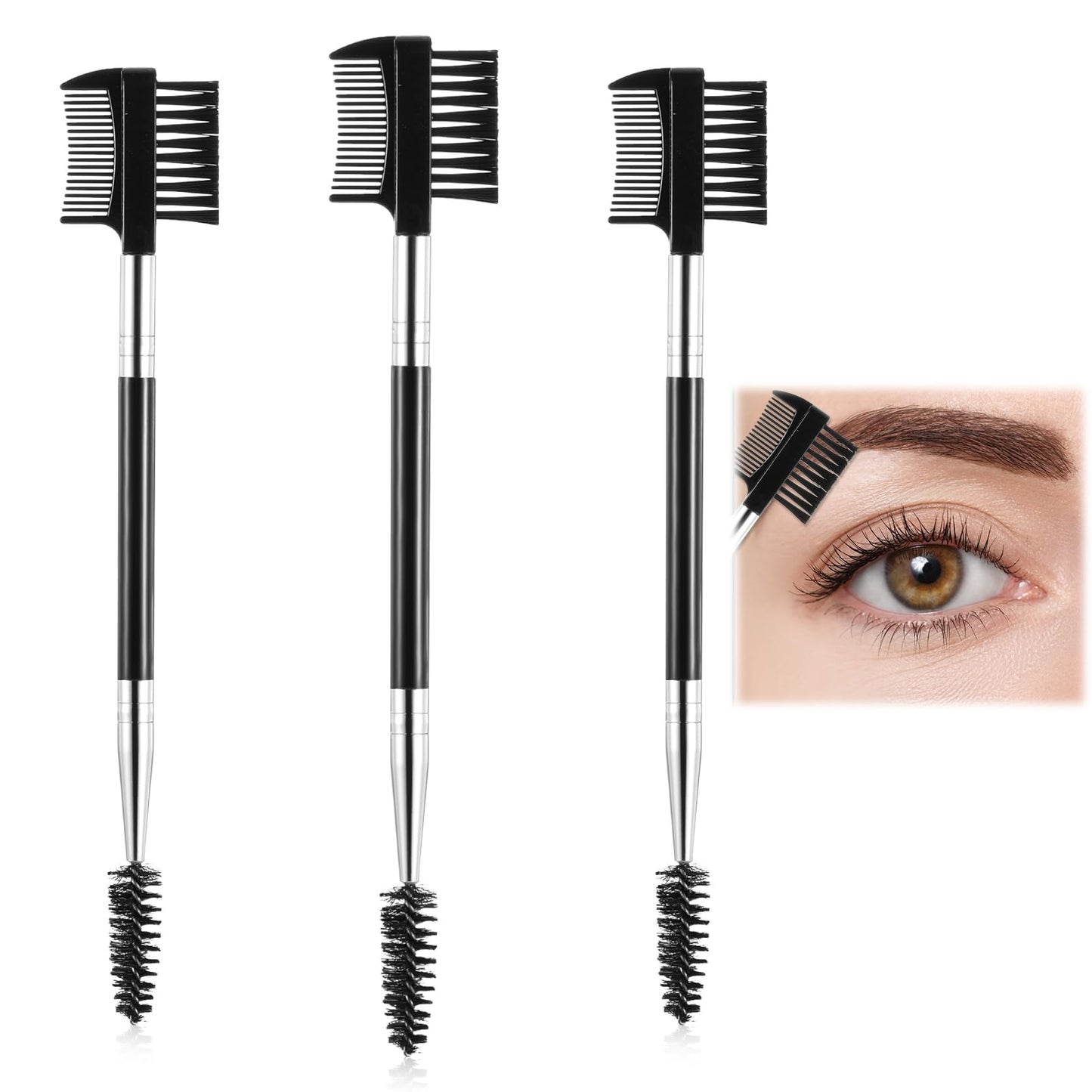 Giantree 3Pcs Eyebrow Brush, 3 Head Eyebrow Eyelash Eyelash Comb, Eyebrow Brush Eyelash Separator Tool Eyelash for Separating Lashes, Eliminating Mascara Clumps, Grooming Brows Cosmetic Travel (Black)