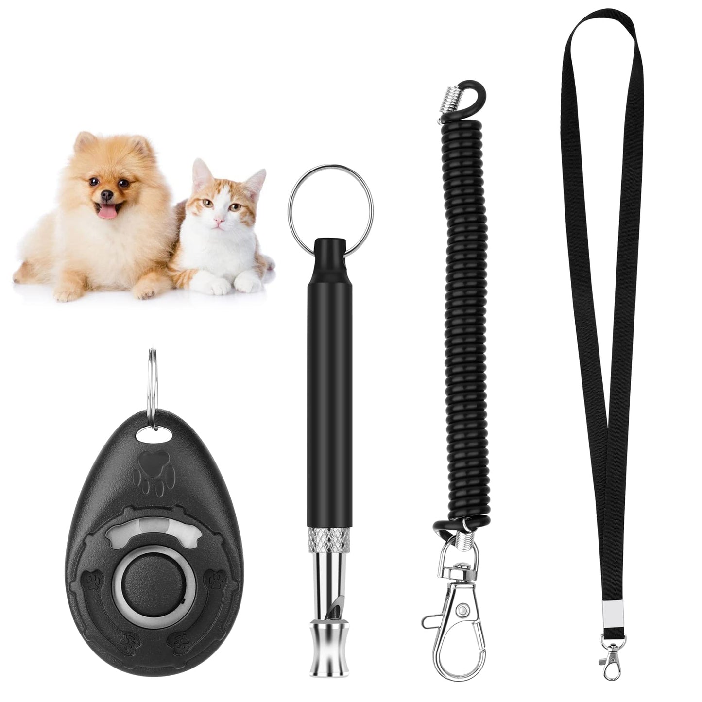 cobee Training Whistle and Clicker, Dog Whistle Clicker with Lanyard Professional Training Kit for Recall Dogs Pet Puppy Training(Black)