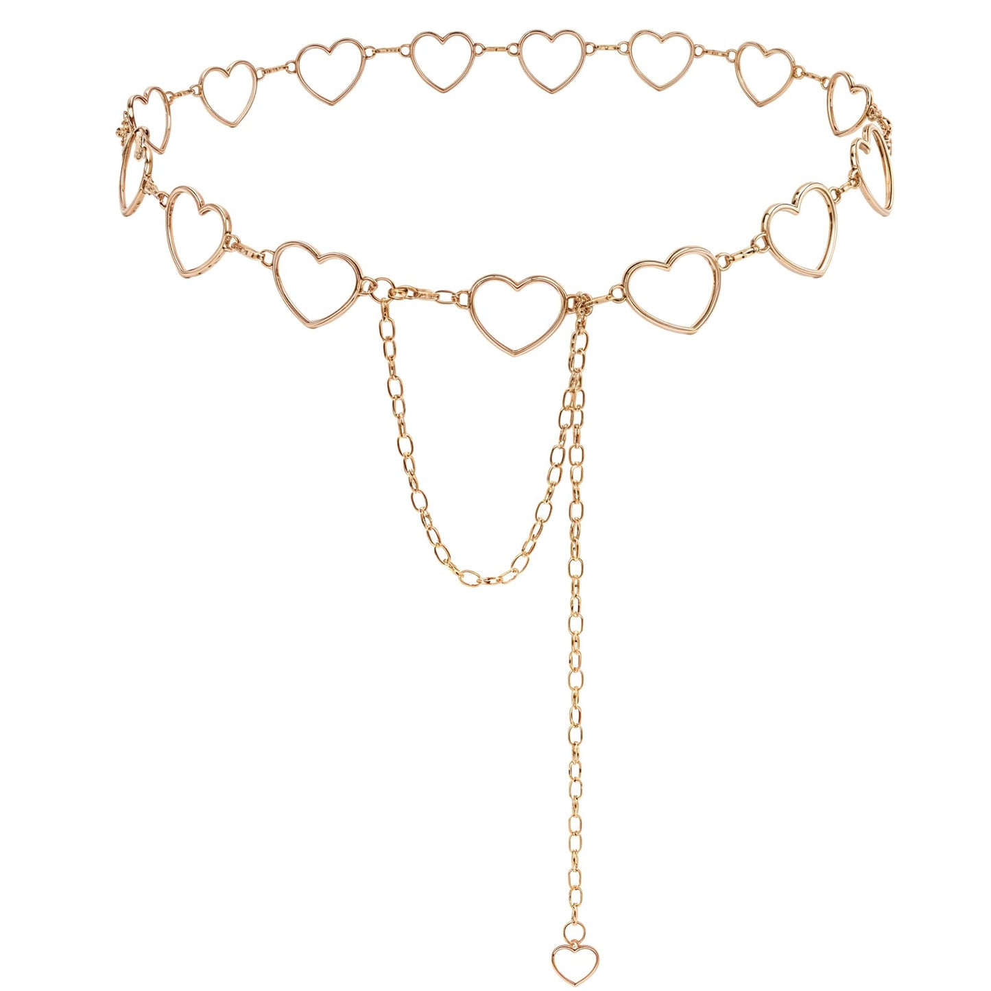 Yuanchu Women's Thin Metal Belt, Gold Heart Waist Chain for Women, Adjustable Women's Belt, Girls' Women's Belt, Metal Chain Belt for Dress, Jeans, Trousers, Peach Heart Pendant, gold, 117cm /
