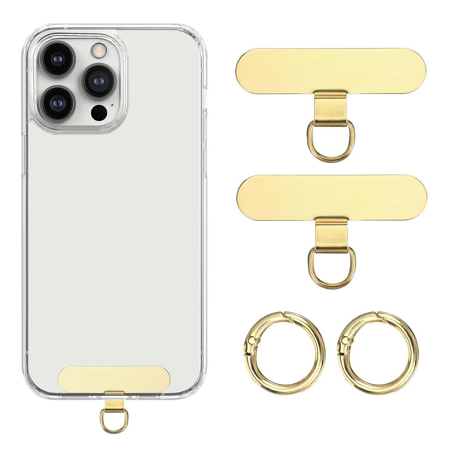 Yuanchu 2 Pcs Mobile Phone Lanyard with 2 Metal Spring Rings Metal Pads Universal Mobile Phone Tether Tabs with Metal Ring No Glue for Most, gold, One size