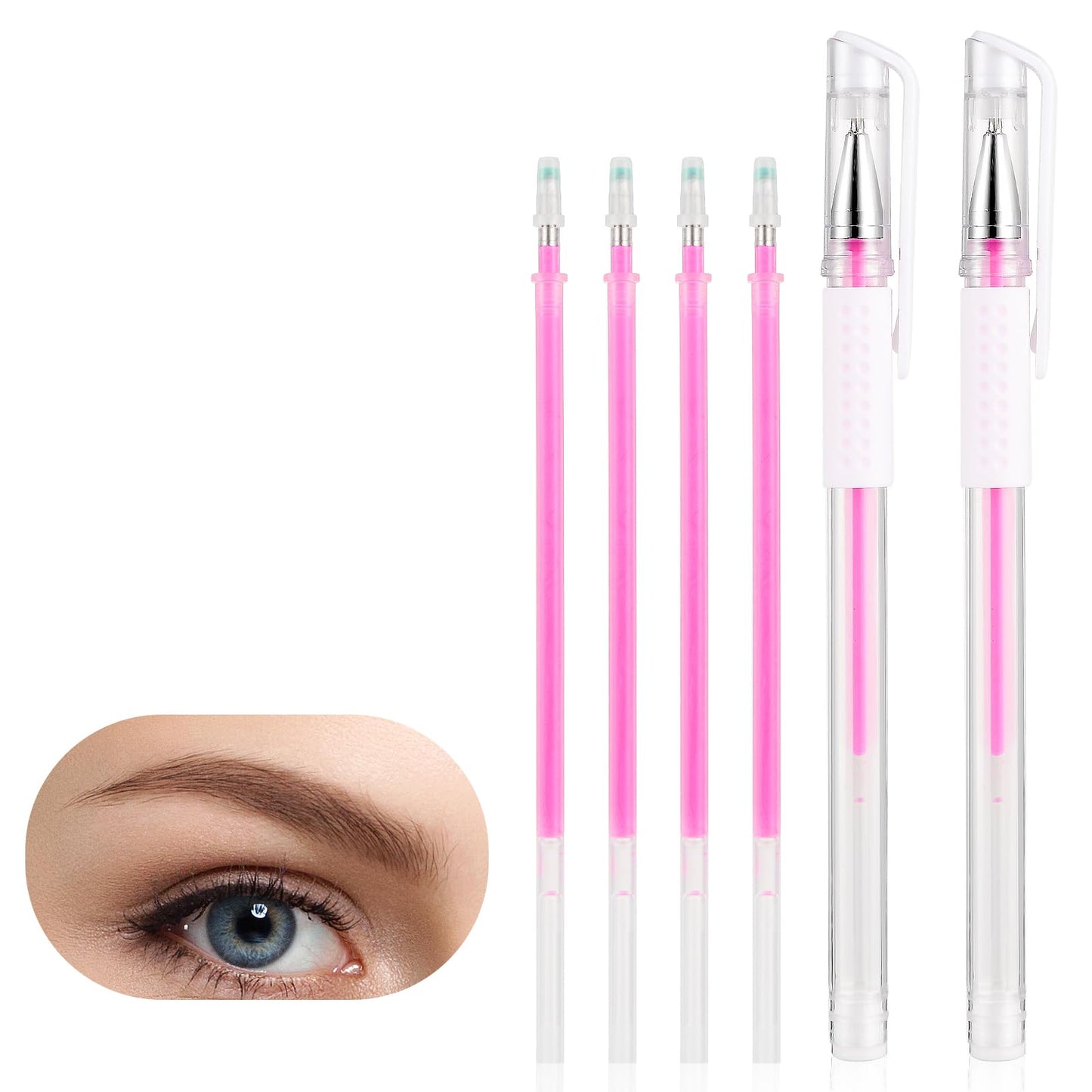 Jeffdad Eyebrow Microblading Marker Pen, 2pcs Skin Marker Pen Eyebrow Makeup Position Mapping Mark Tools Eyebrow Mapping Pen Stencil with 4 replacement refills (Pink)