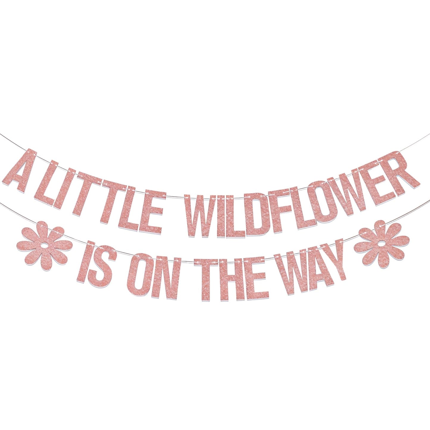 GEEHUA A Little Wildflower is On The Way Banner, Rose Gold Glitter Wildflower Welcome Baby Girl Shower Banner Sign Gender Reveal Birthday Party Supplies Decoration