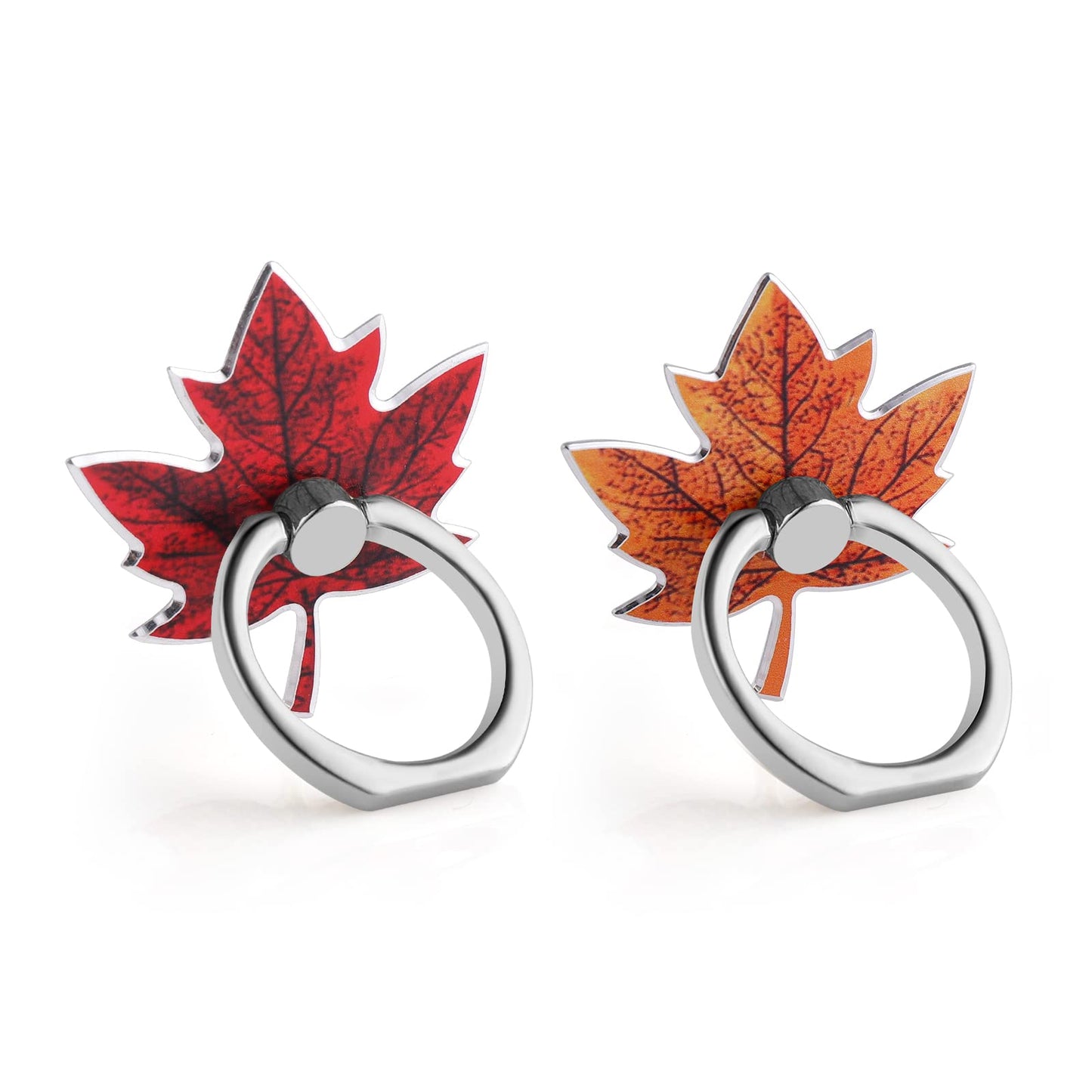 cobee Maple Leaf Phone Ring Stand Holder, 2 Pcs Colorful Autumn Fall Maple Leaves Finger Ring Grip Stand, 360° Rotation Universal Metal Kickstand Compatible with Smartphones(Red, Dark Yellow)