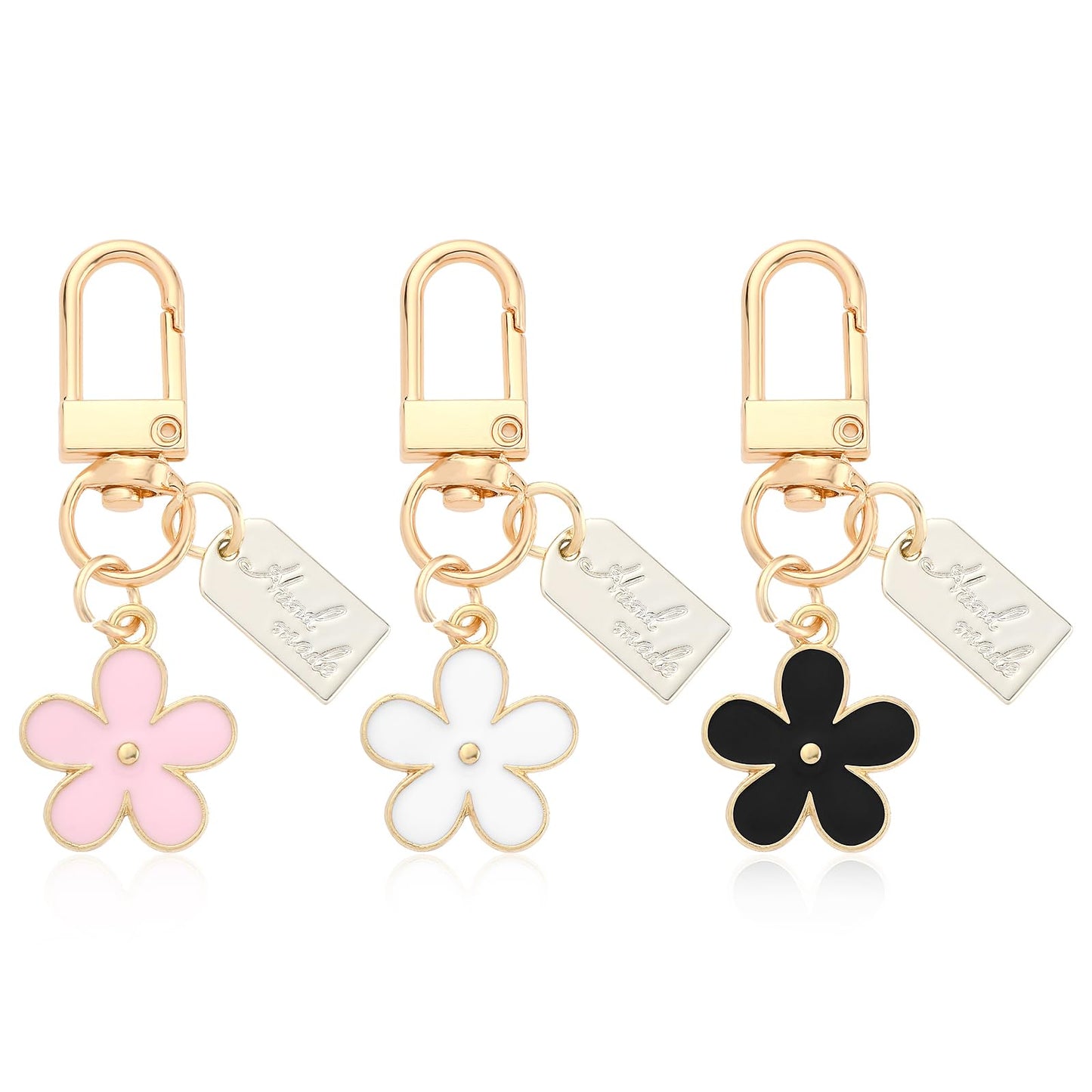 Andibro Cute Flower keychains for Women, 3Pcs Aesthetic Keychain Charms Mini Backpack Keychain Keychain Bag Charm Floral Charm Purse Bag Accessories for Women Girls Gifts