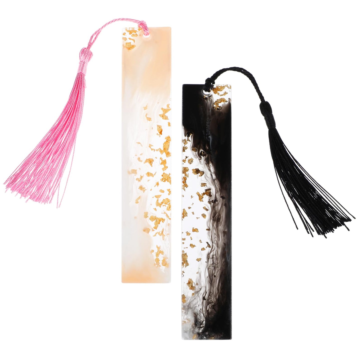 2 Pieces Resin Bookmarks Handmade Glittering Resin Bookmarks with Tassels Page Marker Cute Bookmark for Women Kids Book Lovers Gift(Black+Pink)