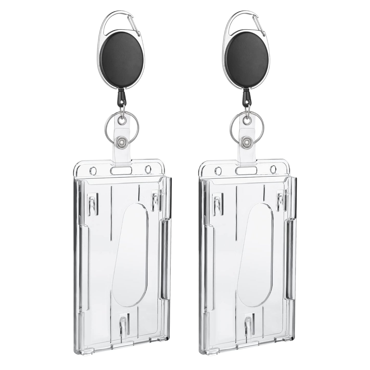 TIESOME 2 Set Heavy Duty Badge Holders with Retractable Badge Reel Clip Hard Plastic ID Card Protector Thumb Slot Credit Card Holder for Nurse Doctor Teacher Office School Supplies(Vertical)