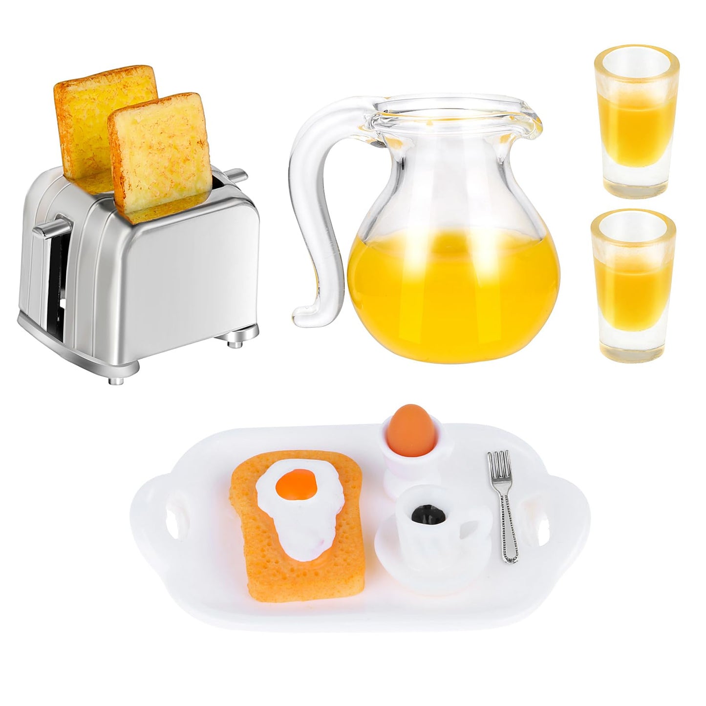 Cobee Dollhouse Miniature Breakfast Scene Set, 14 Pieces 1:12 Mini Doll House Kitchen Accessories Resin Mini Food Model Cake Topper for Dollhouse Decoration Pretend Play