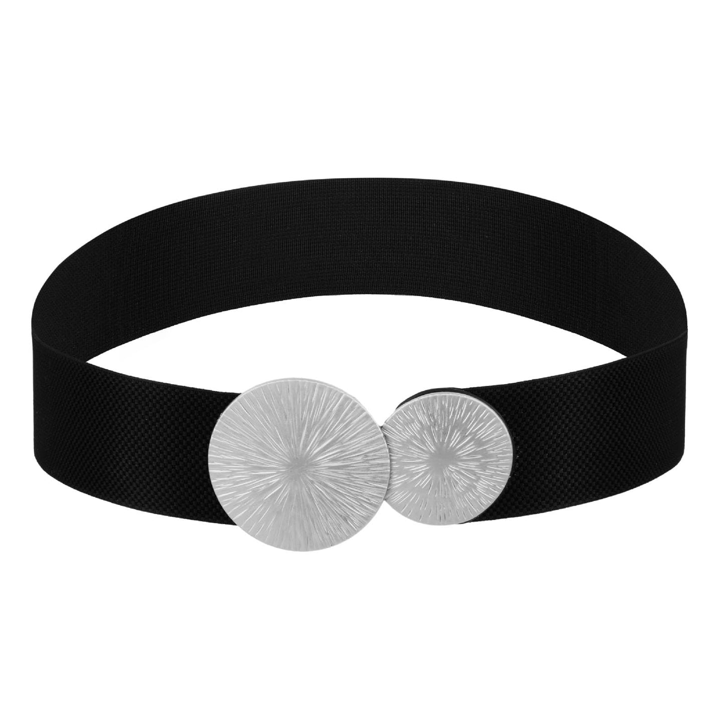 TIESOME Vintage Elastic O-Ring Wide Belt for Women, Stretchy Retro Cinch Waist Belts Silver Buckle Waistband for Dresses (B)