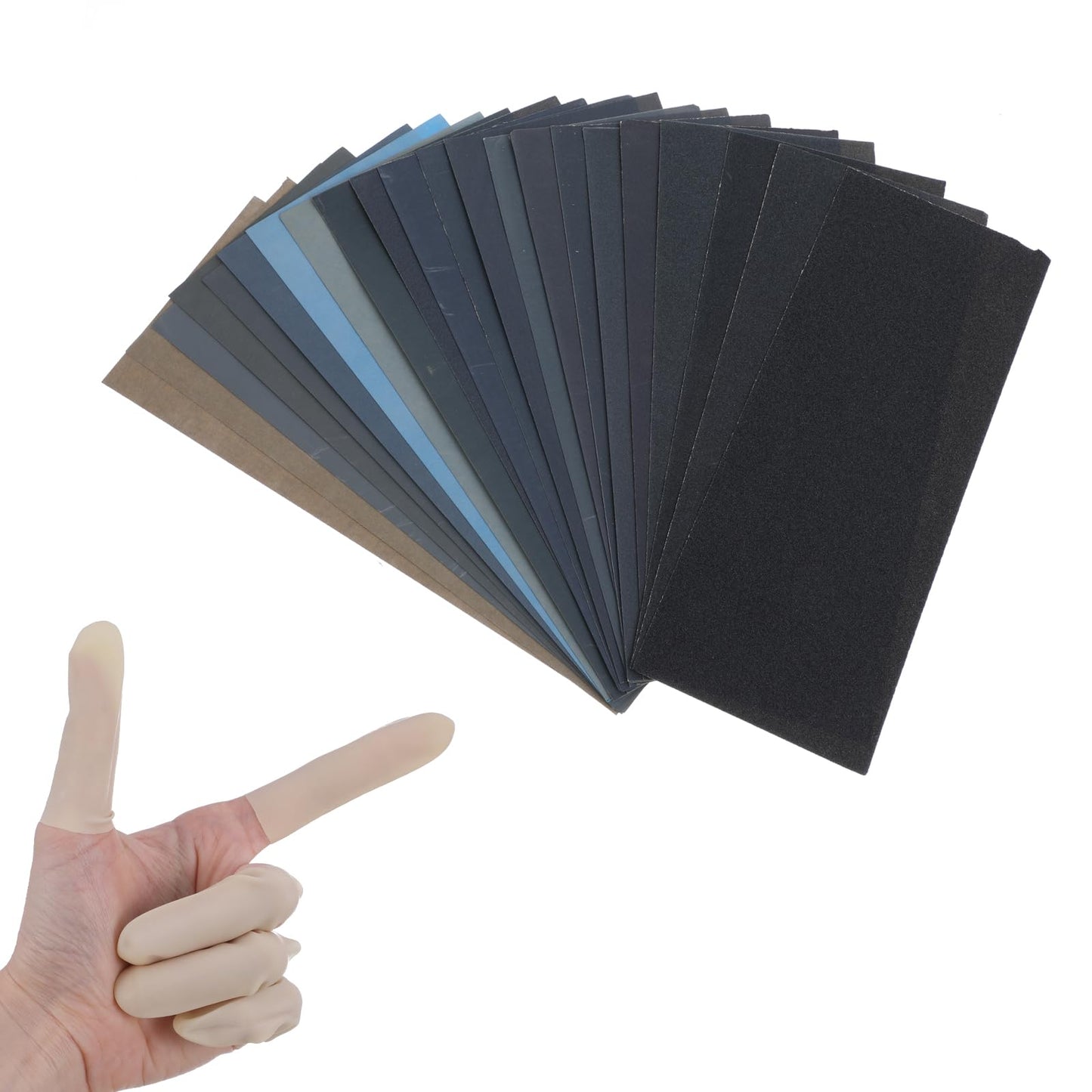 Yuanchu 22 Pcs Sandpaper, 150 to 10000 Grit Sandpaper Sheets with 5 Finger Cots Sandpaper Assortment Wet Sanding Paper Sand Paper for Wood Furniture Car Metal