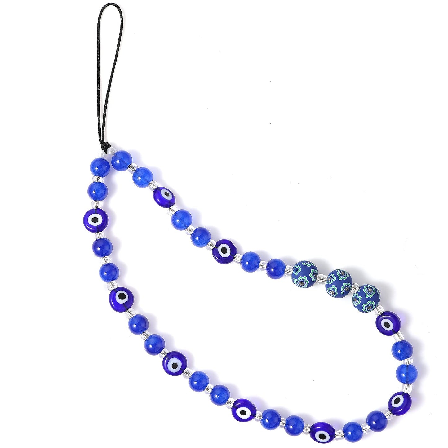 TIESOME Beaded Phone Lanyard, Evil Eye Phone Charm Wrist Strap Gemstone Mobile Phone Chain Strap Keychain for Men Women Cell Phone String Strap (Blue)